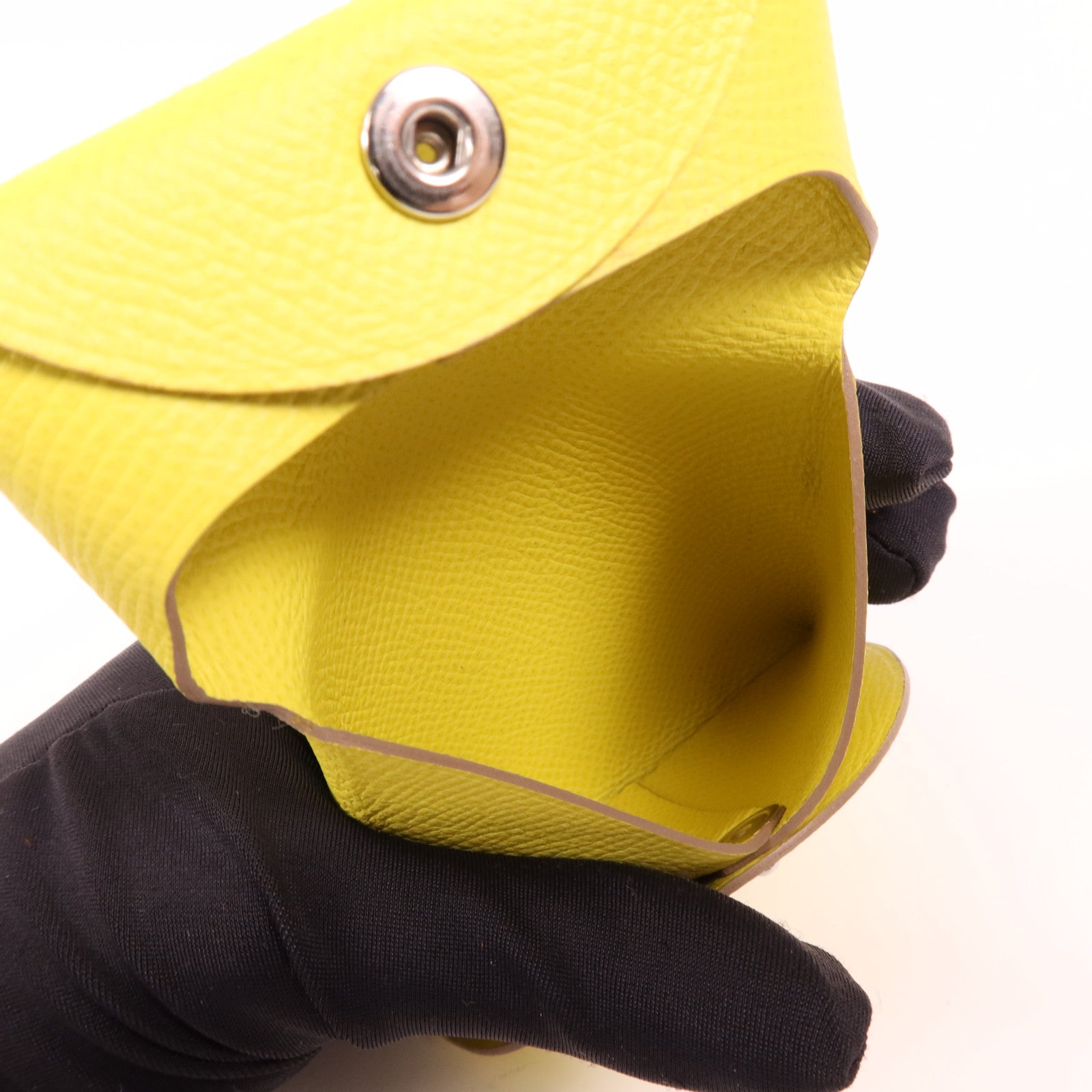 HERMES Epsom皮革Calvi Duo銀扣零錢包