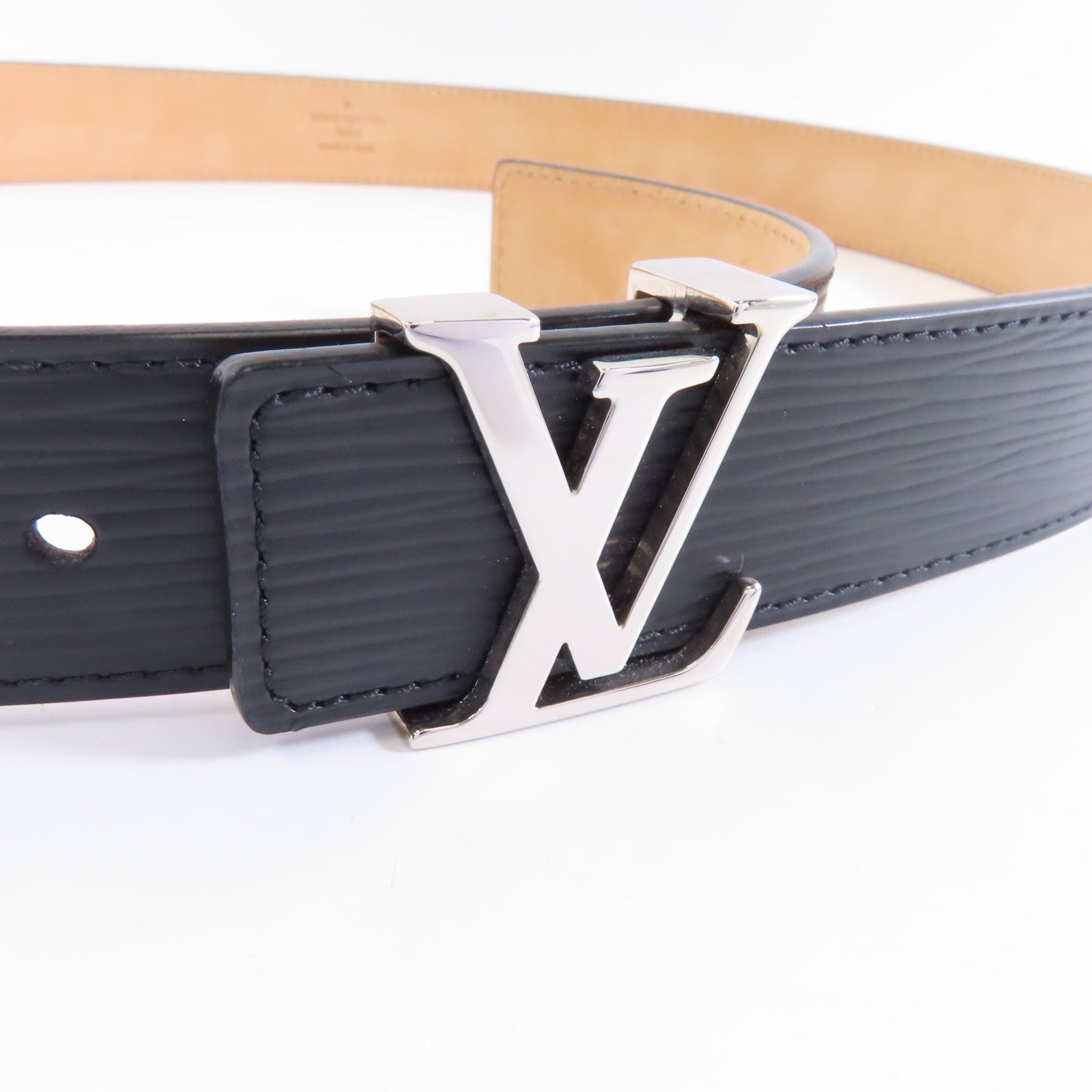 LOUIS VUITTON Epi Belt 90cm銀扣皮帶黑色