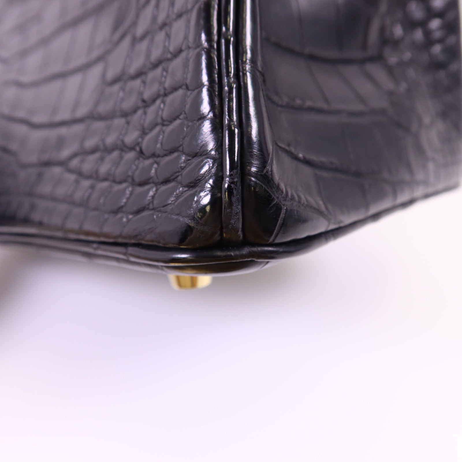 HERMES Alligator Mat皮革Birkin 25金扣手挽袋Noir