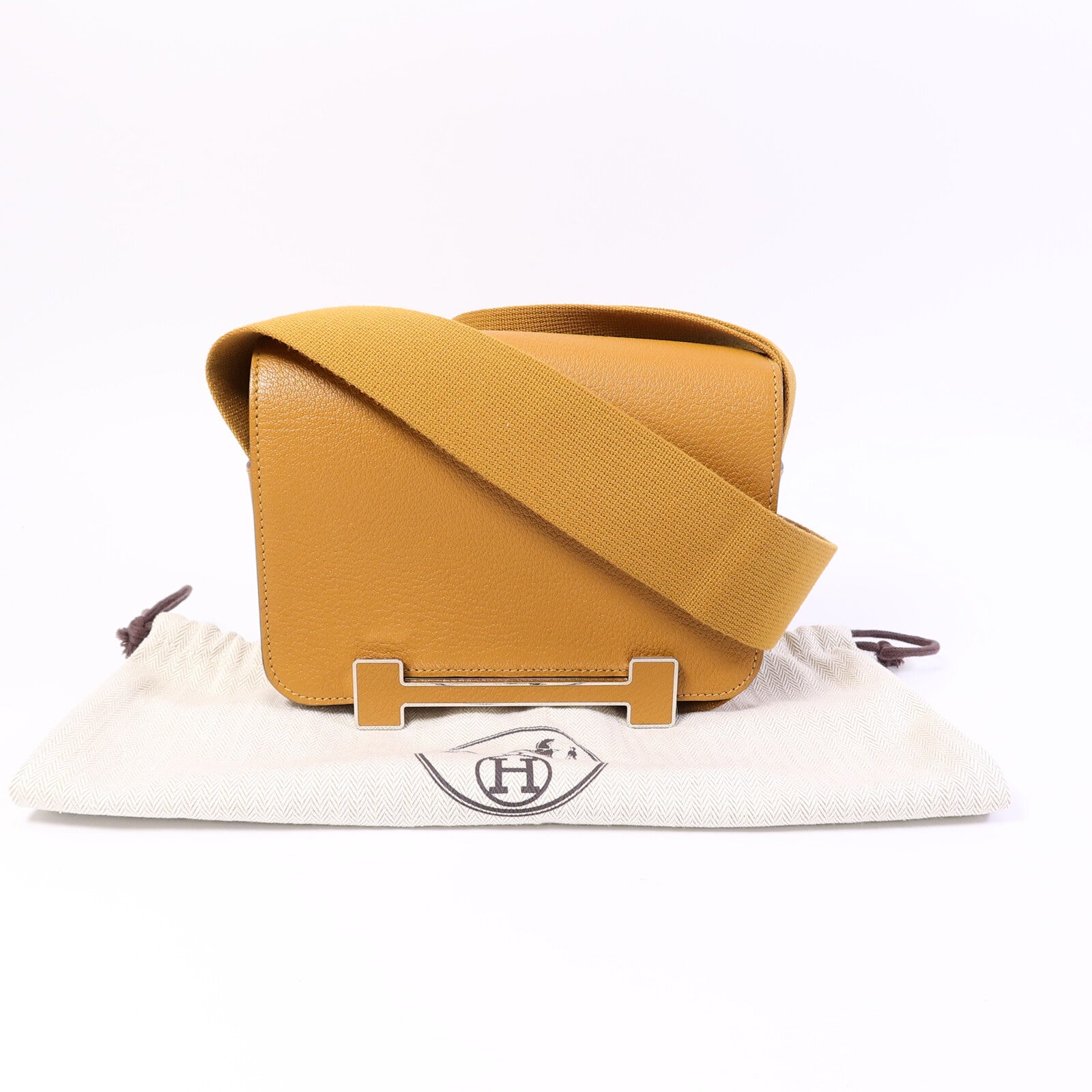 HERMES Chevre皮革Geta肩背袋Caramel