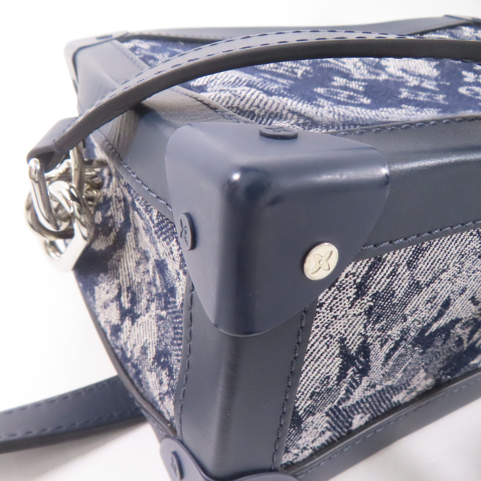 LOUIS VUITTON Monogram Tapestr Soft Trunk銀扣肩背袋藍色