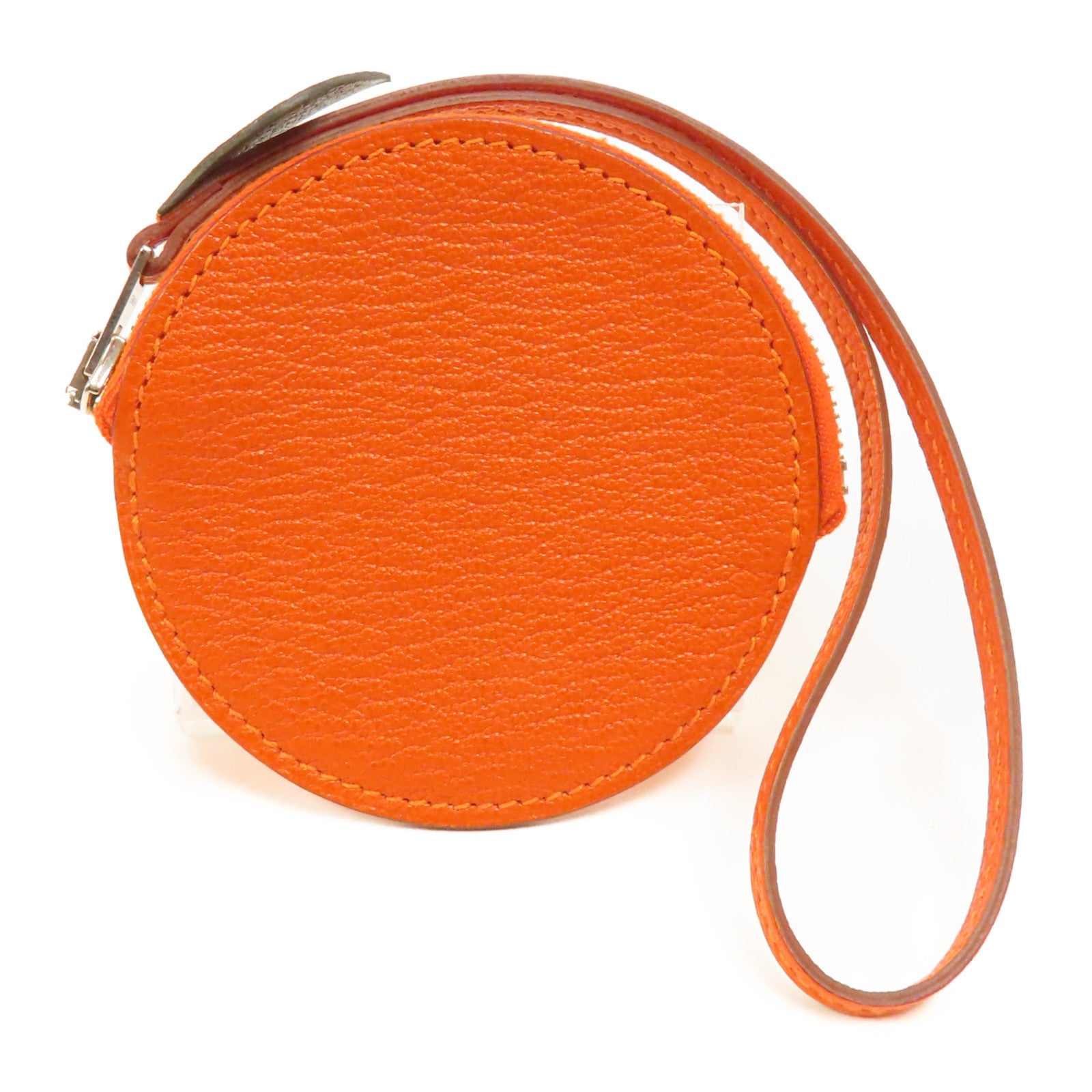 HERMES Chevre皮革Tutti Frutti銀扣零錢包Orange/橙色