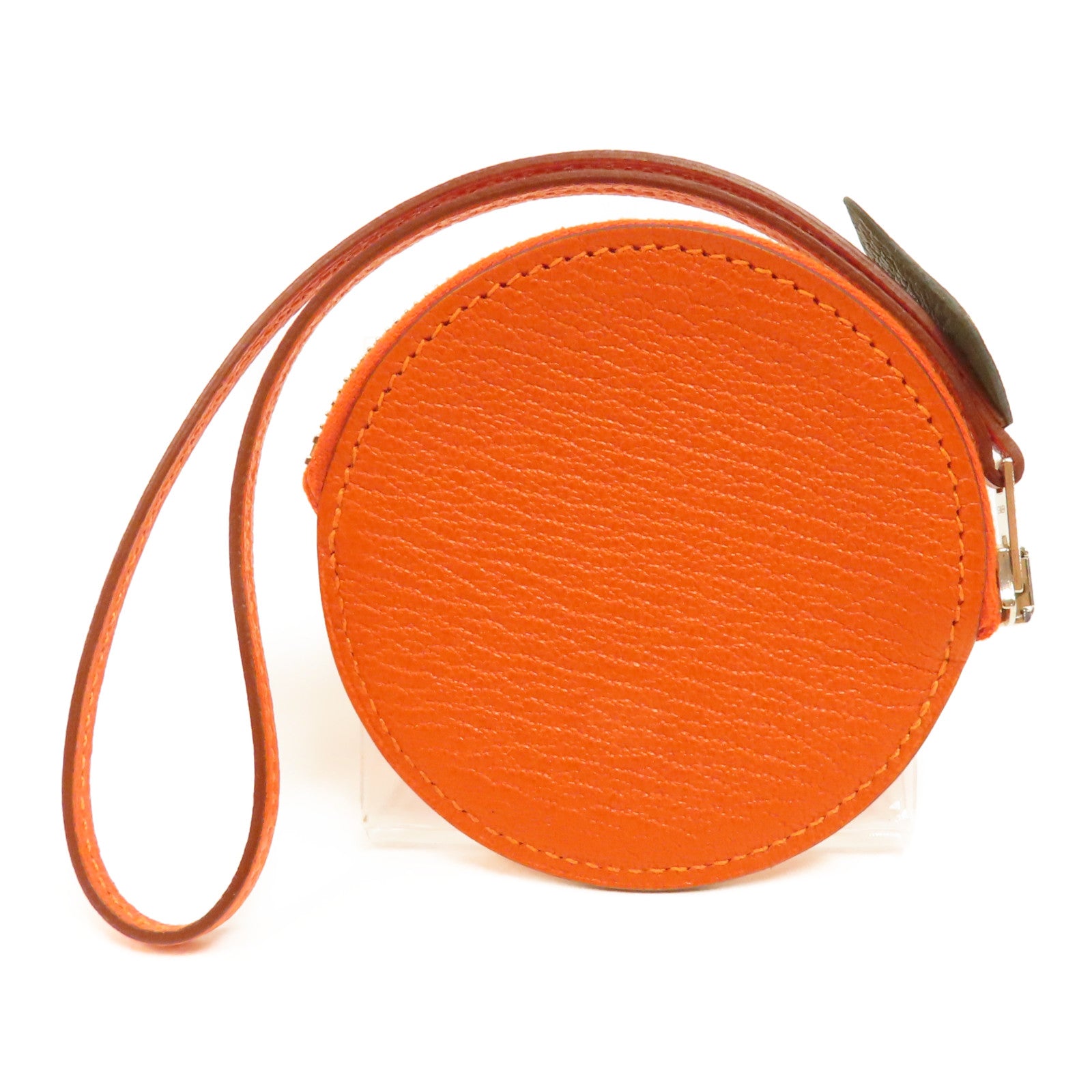 HERMES Chevre皮革Tutti Frutti銀扣零錢包Orange/橙色
