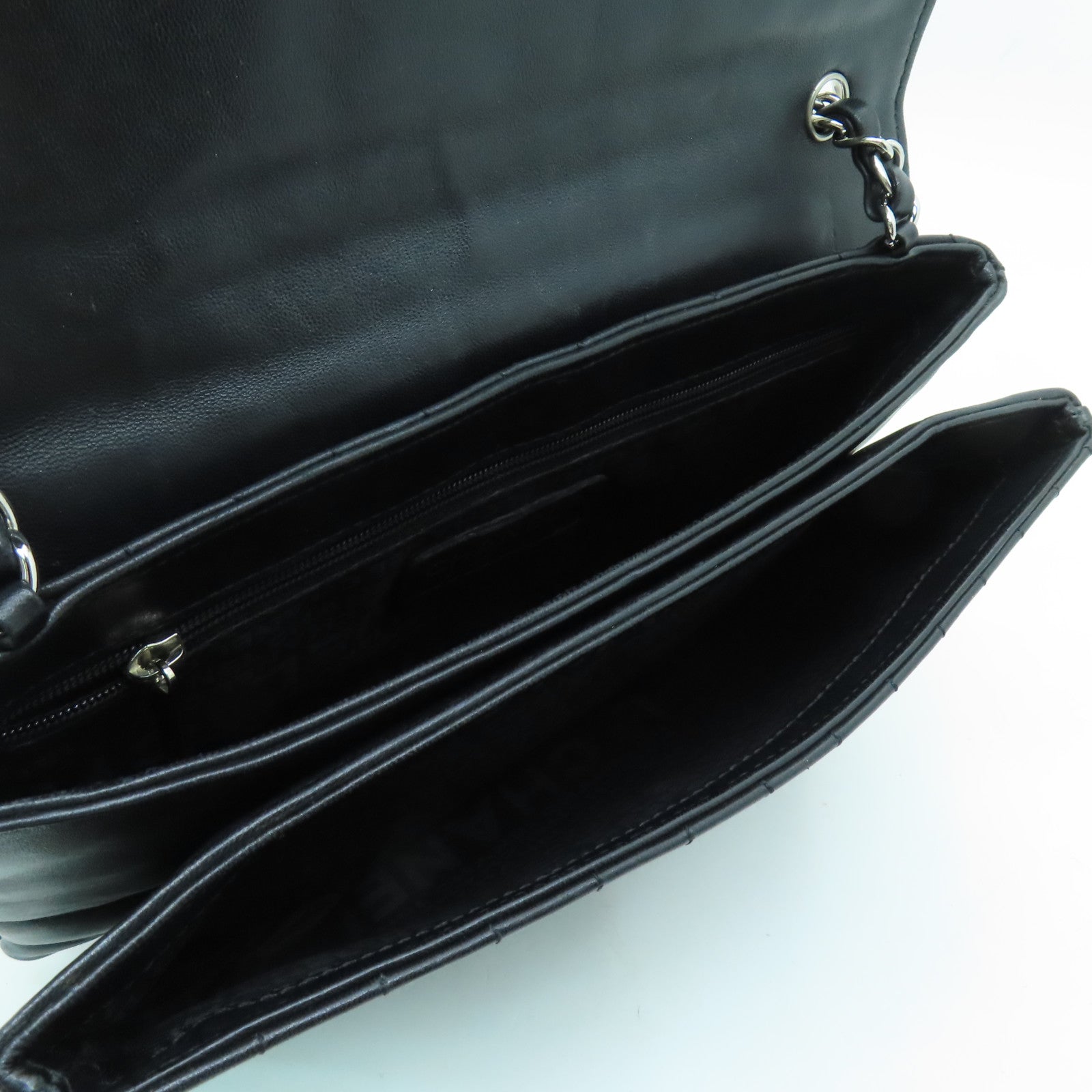 CHANEL 【清倉大減價】牛皮皮革Chain Shoulder Bag銀扣鏈帶肩背袋黑色