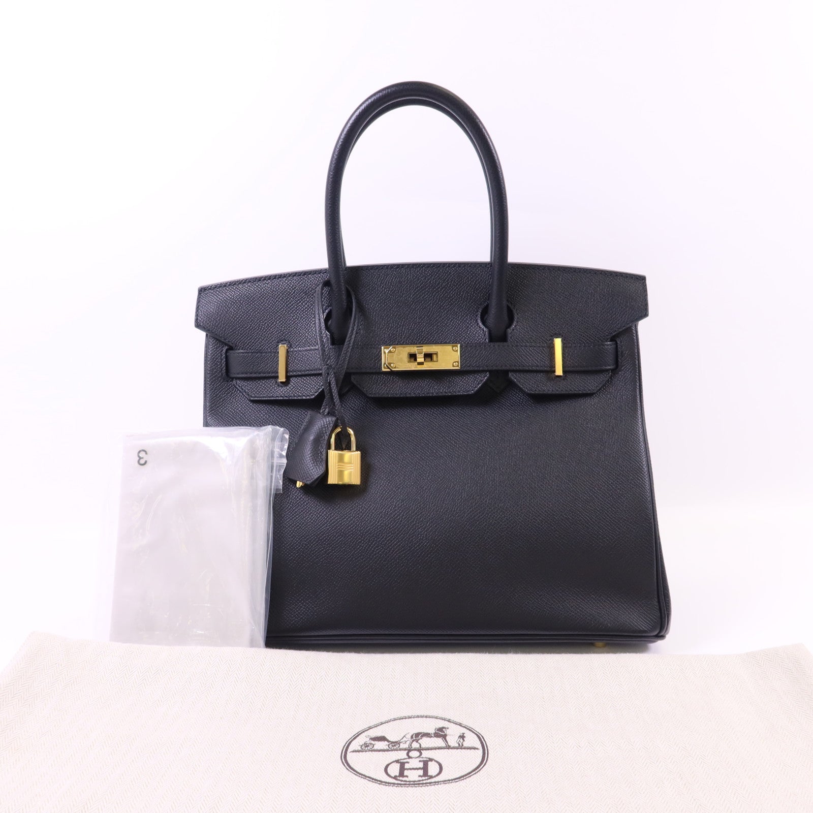 HERMES Epsom皮革Birkin 30金扣手挽袋Noir