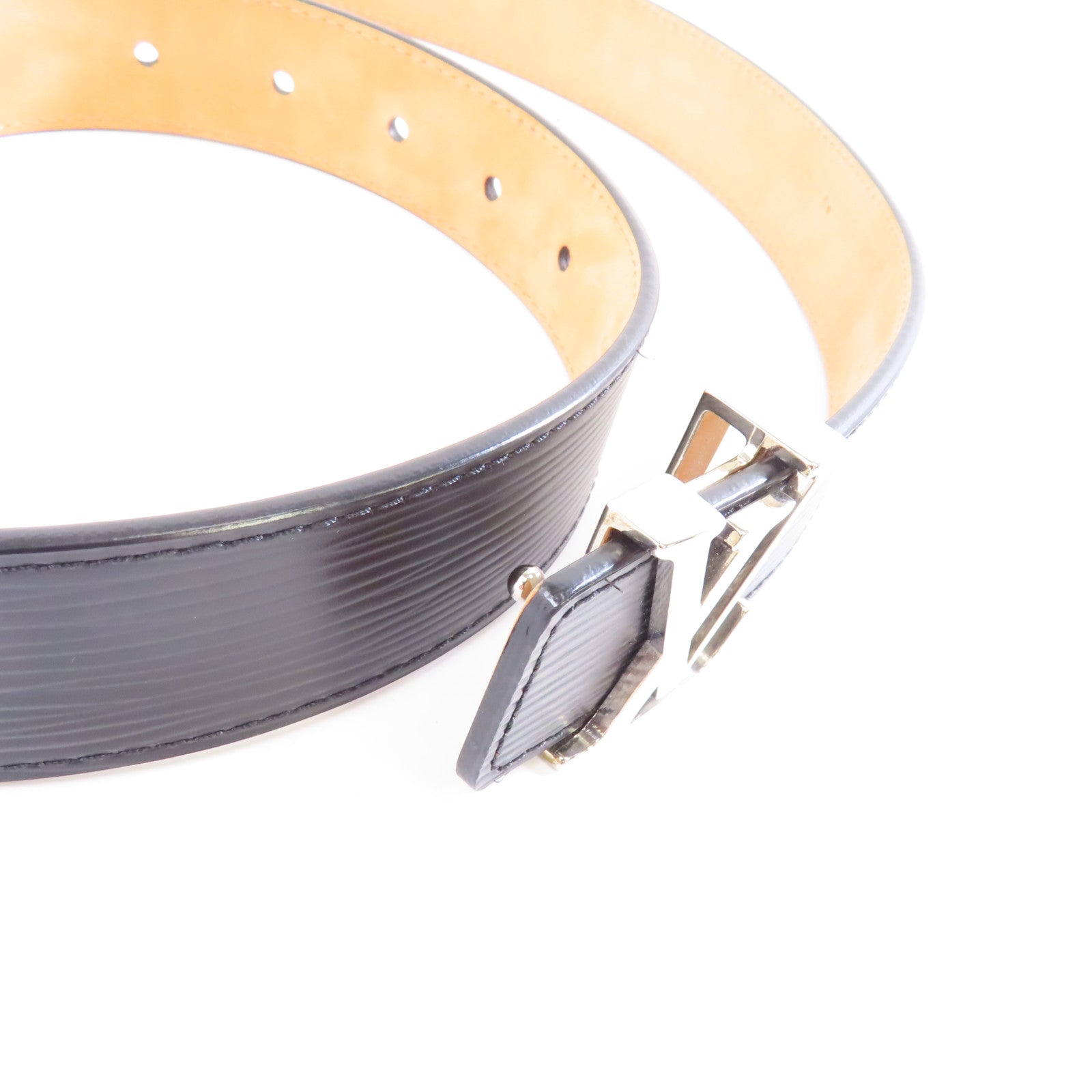 LOUIS VUITTON Epi Belt 90cm銀扣皮帶黑色