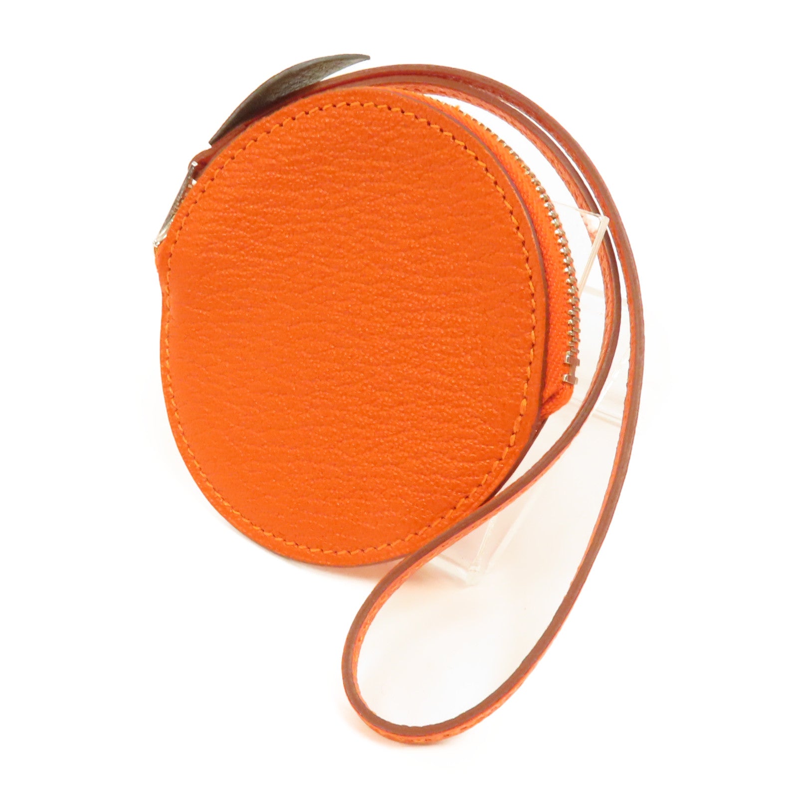 HERMES Chevre皮革Tutti Frutti銀扣零錢包Orange/橙色
