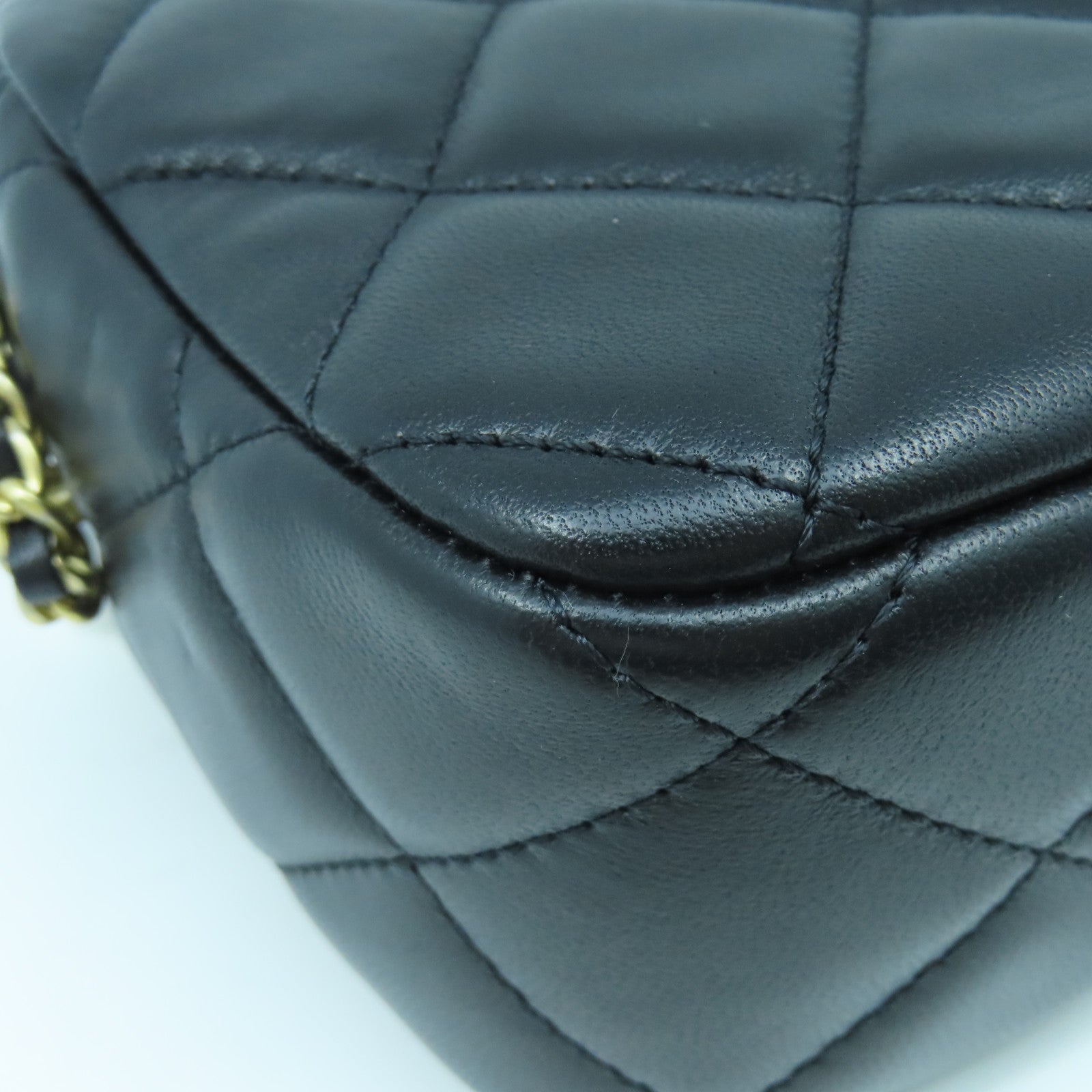 CHANEL 菱格羊皮皮革Pearl Chain Shoulder金扣鏈帶肩背袋黑色