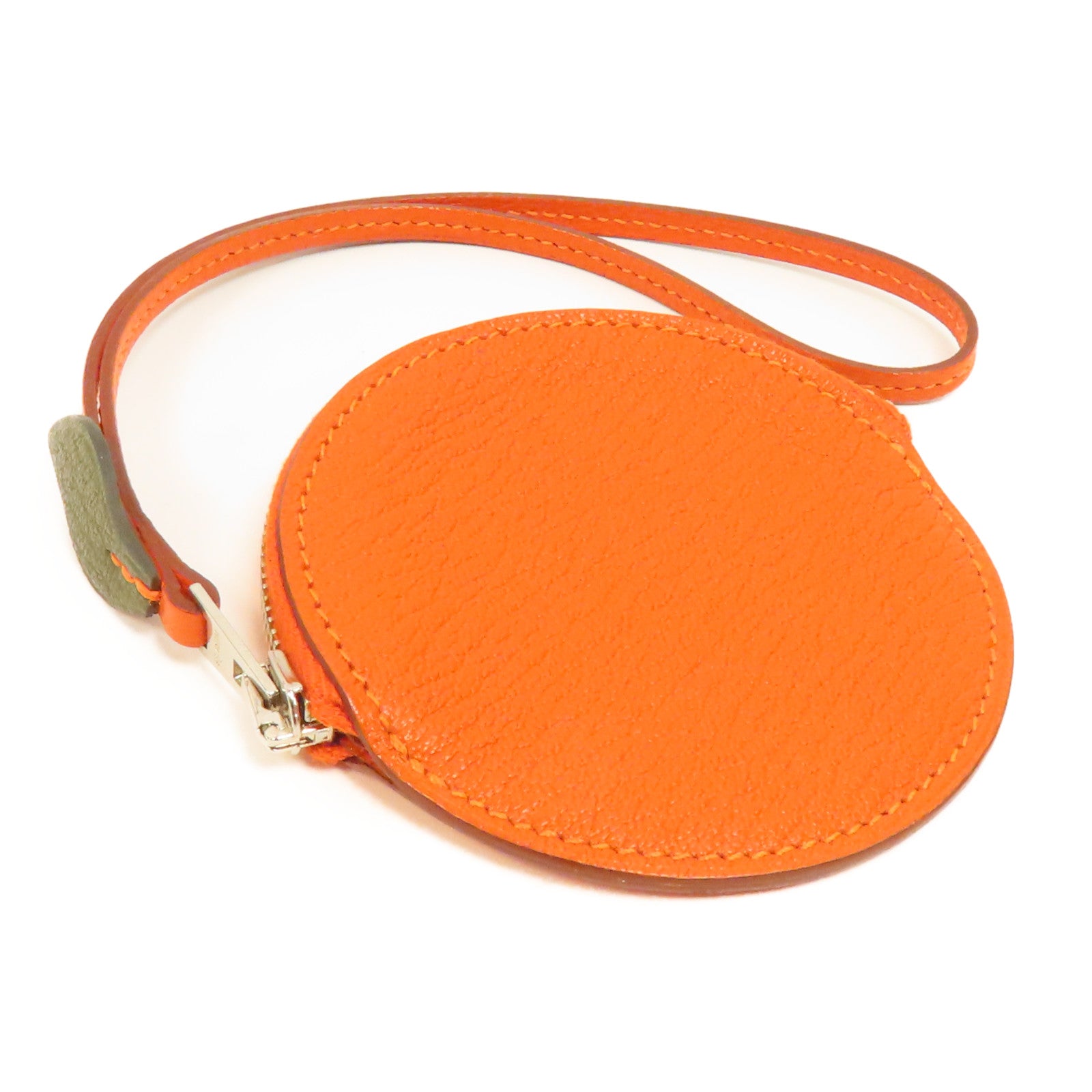 HERMES Chevre皮革Tutti Frutti銀扣零錢包Orange/橙色