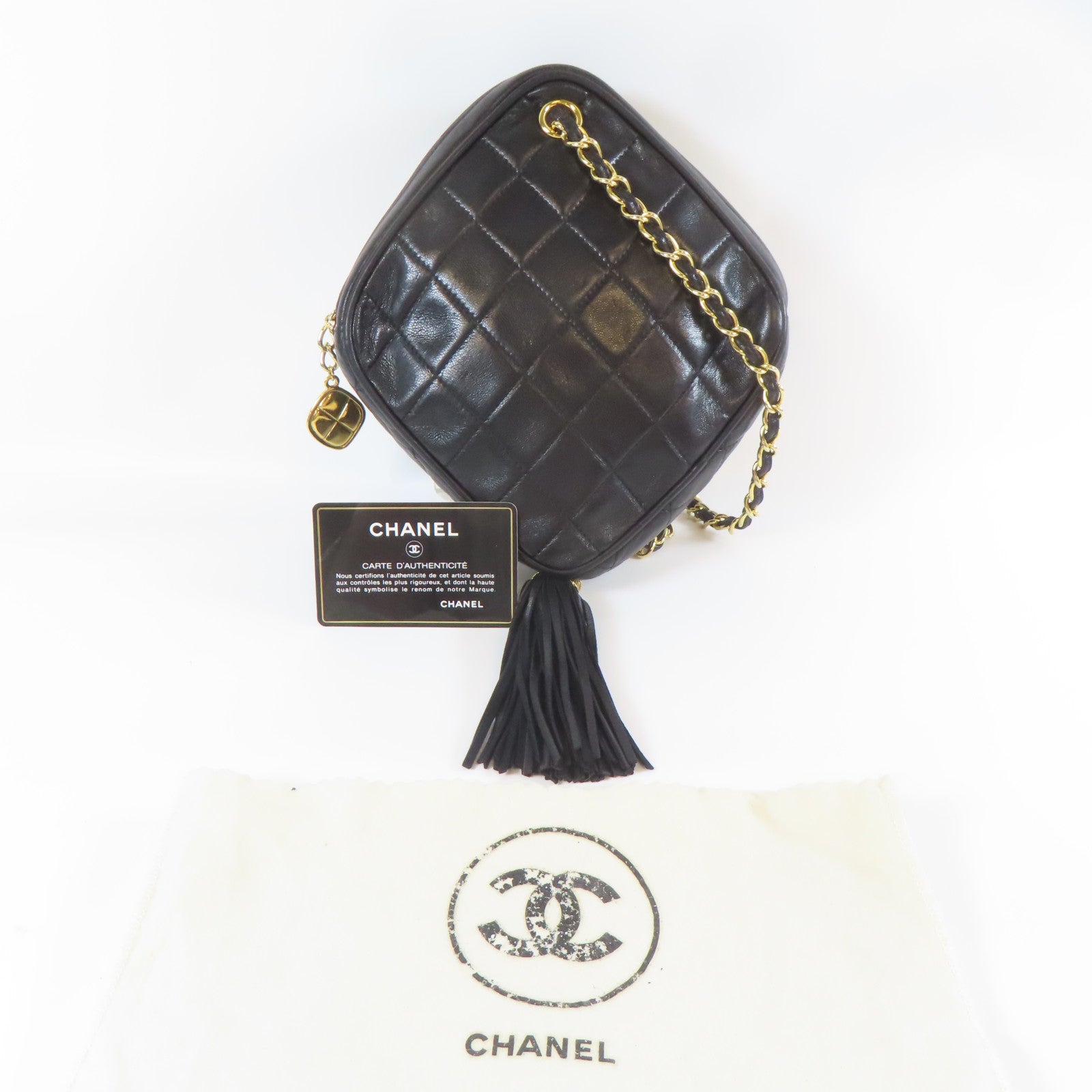 CHANEL 【激減優惠】菱格羊皮皮革Vintage Chain Shoulder金扣鏈帶肩背袋黑色