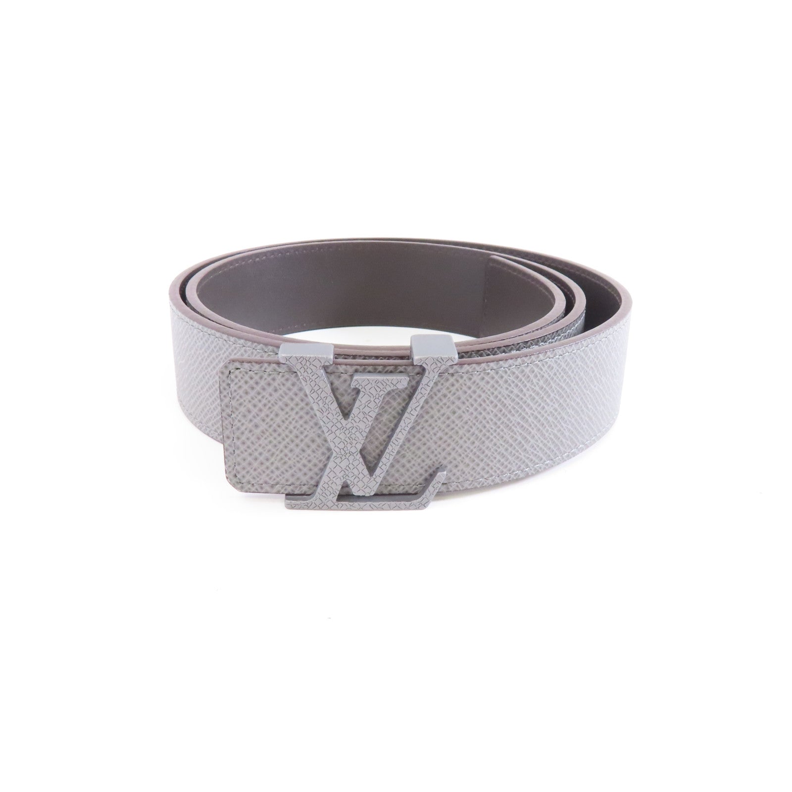 LOUIS VUITTON Taiga Belt 85cm 銀扣灰色