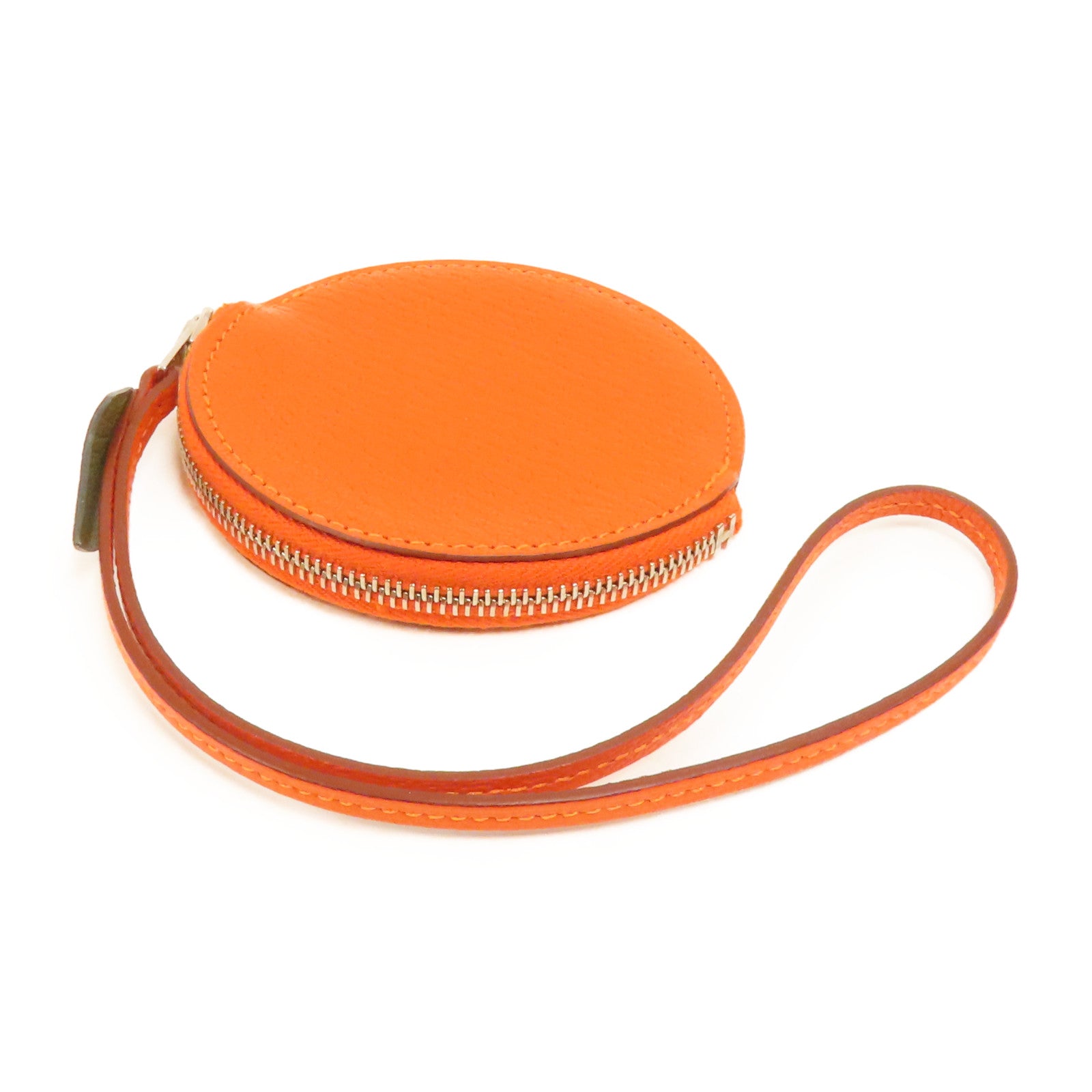 HERMES Chevre皮革Tutti Frutti銀扣零錢包Orange/橙色