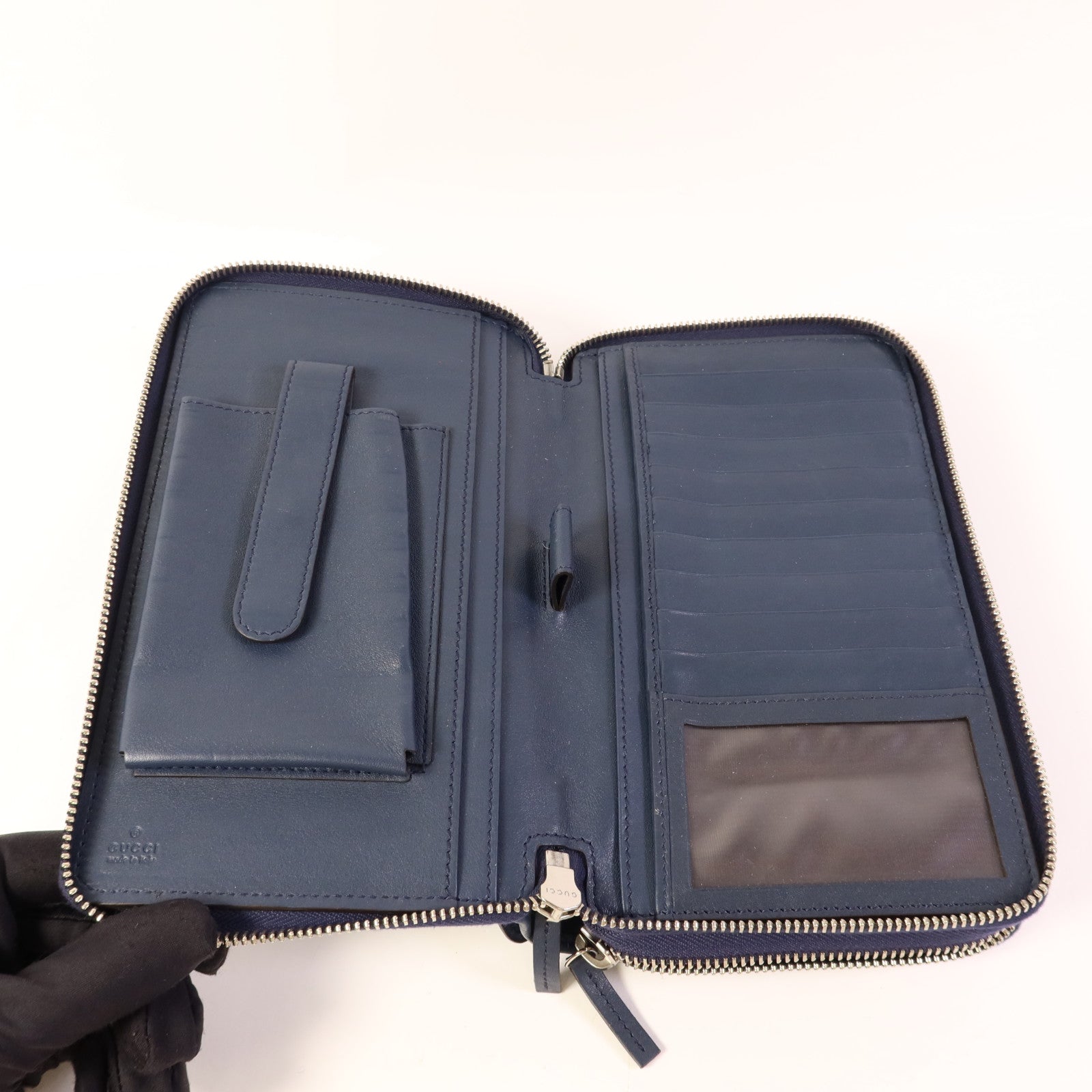 GUCCI 牛皮皮革Guccissima Travel Document Wallet銀扣長錢包