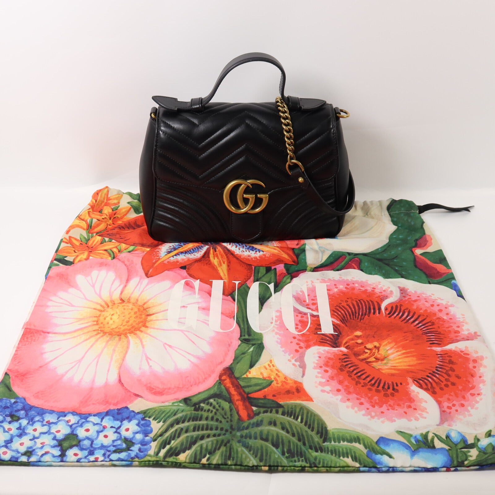 GUCCI 牛皮皮革GG Marmont鏈帶手挽肩背兩用袋