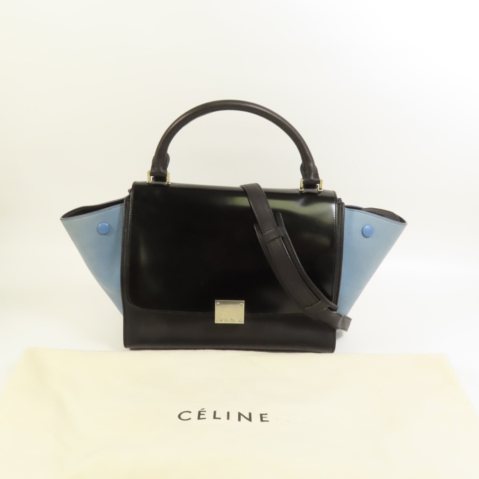 CELINE 牛皮皮革Trapeze銀扣手挽肩背兩用袋