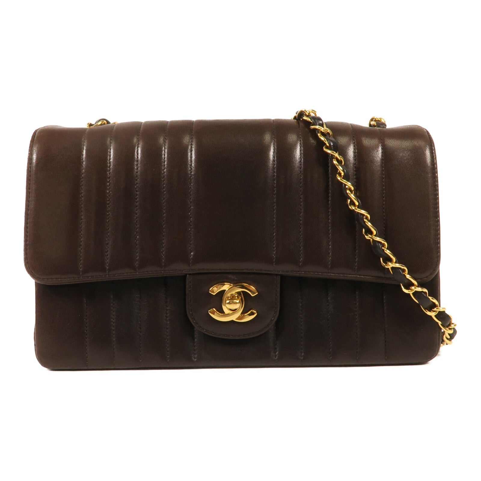 CHANEL 牛皮皮革Chain Shoulder金扣鏈帶肩背袋