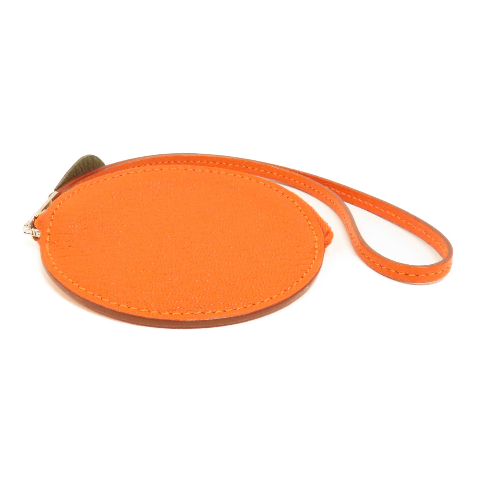HERMES Chevre皮革Tutti Frutti銀扣零錢包Orange/橙色