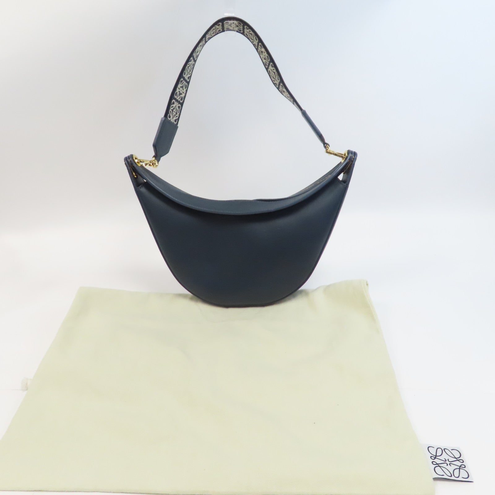 LOEWE 【激減優惠】牛皮皮革Luna金扣肩背袋藍色