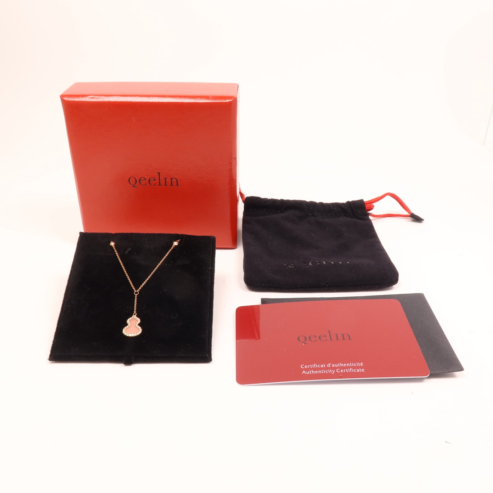 JEWELRY 18K玫瑰金Qeelin Petite Wulu Diamond Pink Opal蛋白石/鑽石項鍊