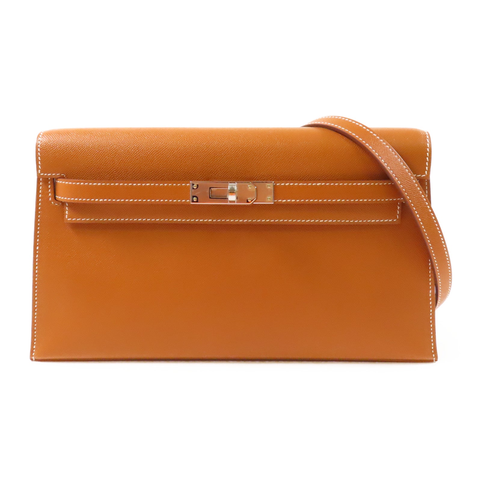 HERMES Madame皮革Kelly Elan銀扣肩背袋Gold