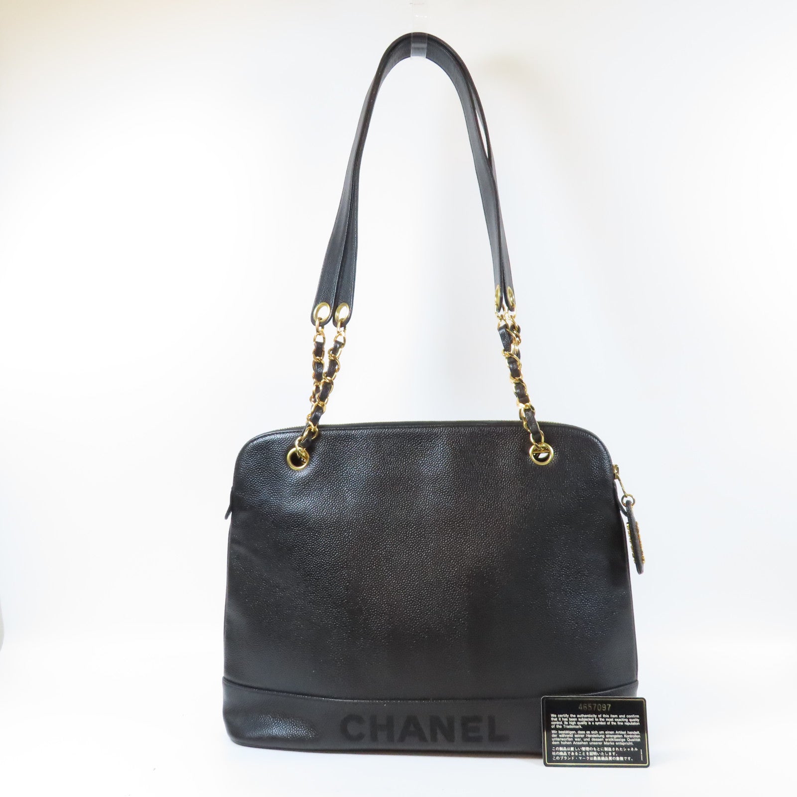 CHANEL 【激減優惠】牛皮皮革Vintage Tote Bag金扣鏈帶肩背袋黑色