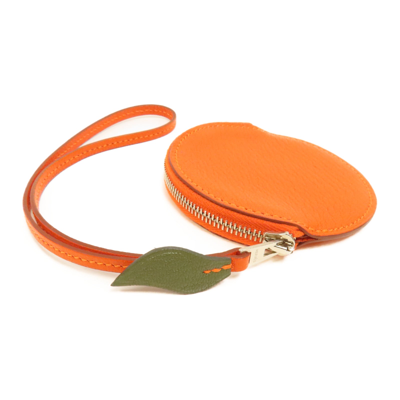 HERMES Chevre皮革Tutti Frutti銀扣零錢包Orange/橙色