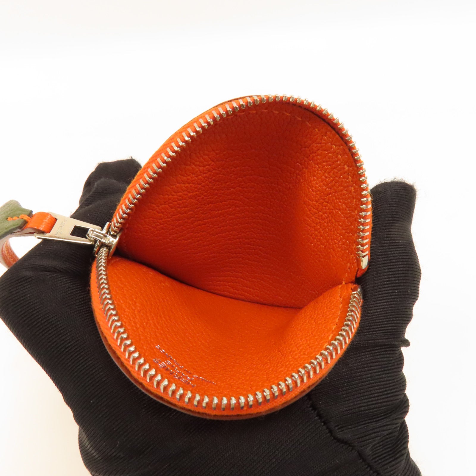 HERMES Chevre皮革Tutti Frutti銀扣零錢包Orange/橙色