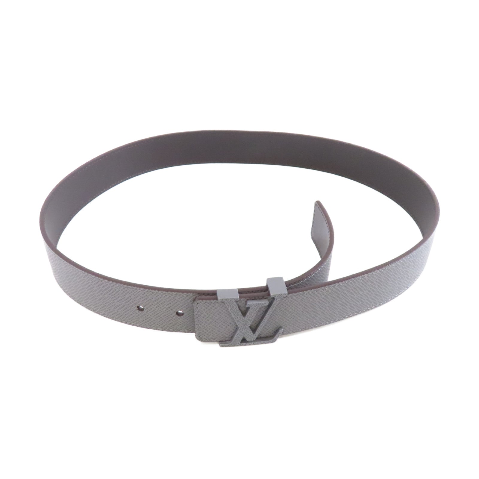LOUIS VUITTON Taiga Belt 85cm 銀扣灰色