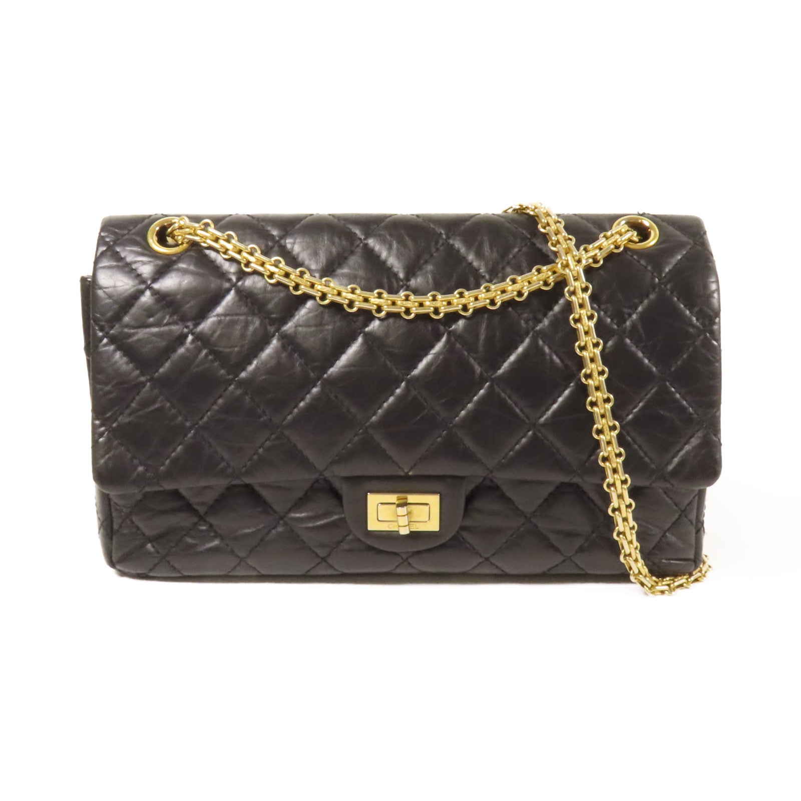 CHANEL 牛皮皮革2.55金扣鏈帶肩背袋