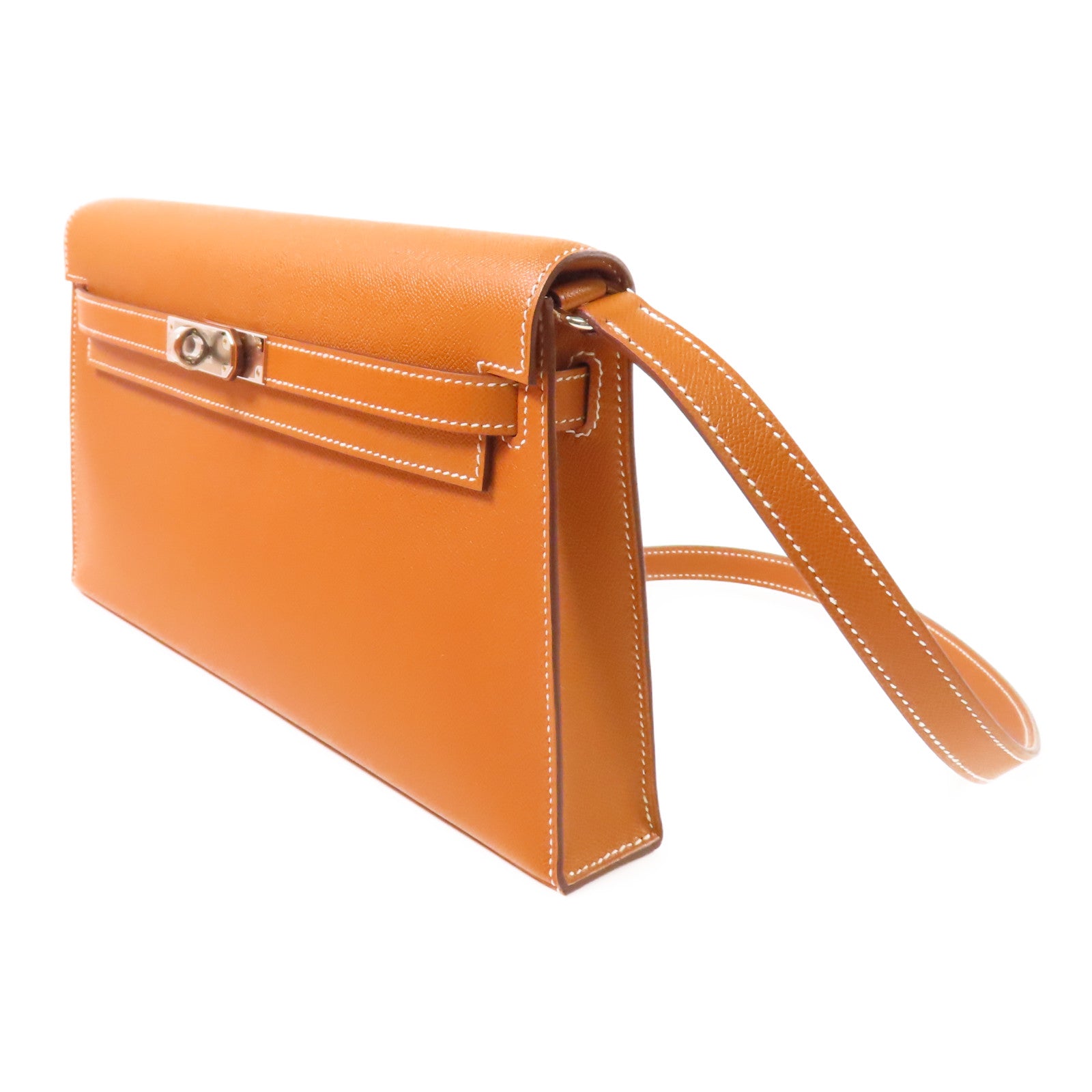 HERMES Madame皮革Kelly Elan銀扣肩背袋Gold