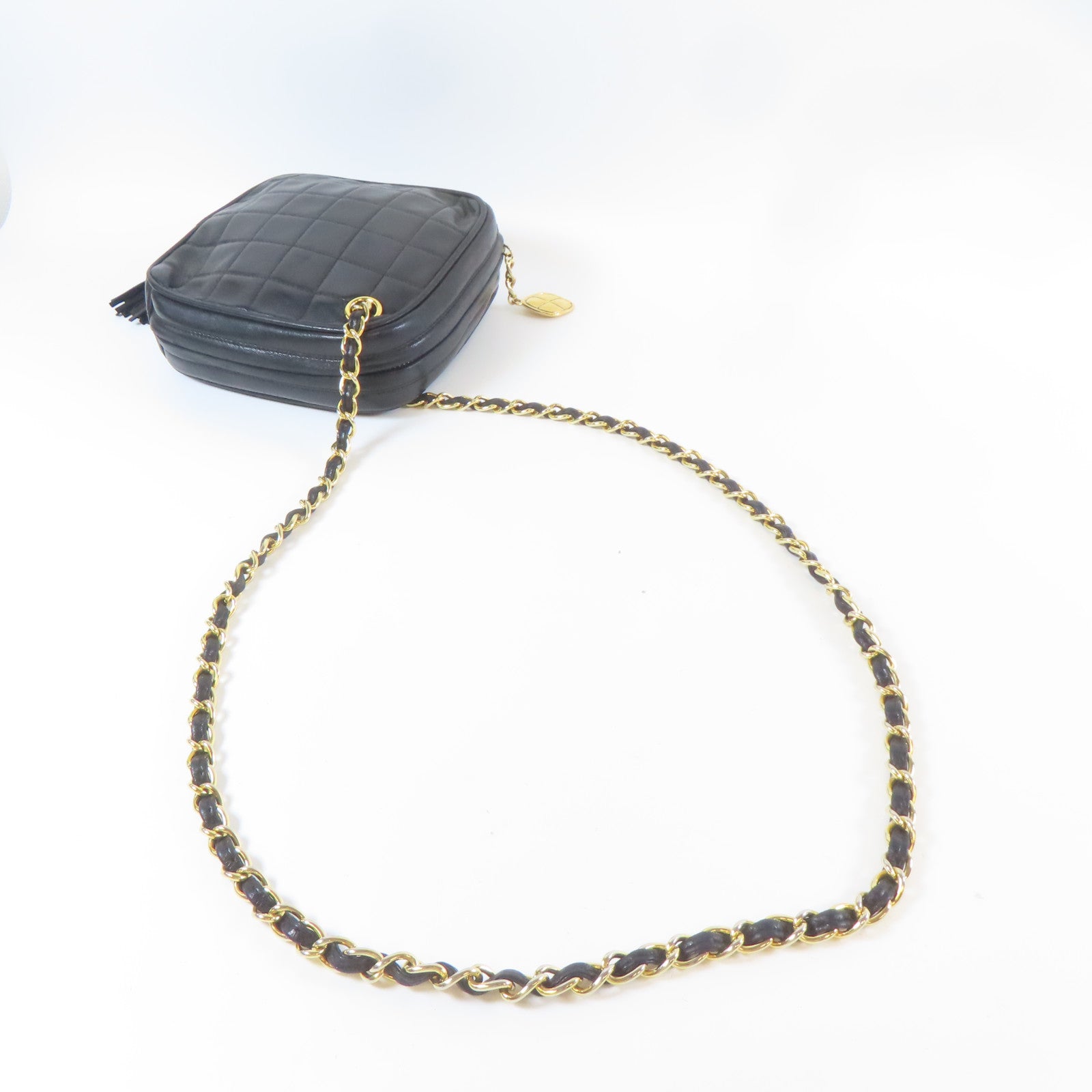 CHANEL 【激減優惠】菱格羊皮皮革Vintage Chain Shoulder金扣鏈帶肩背袋黑色
