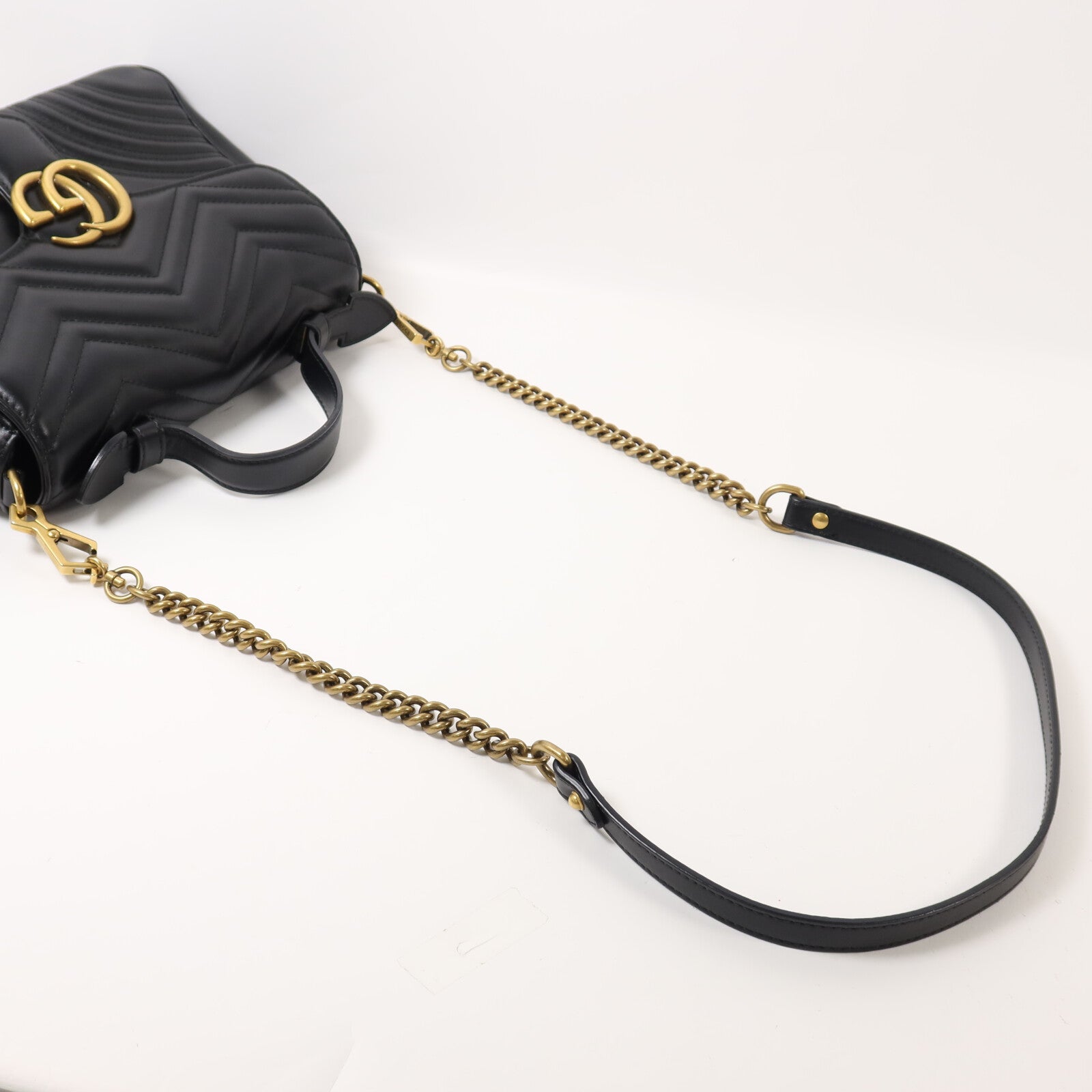 GUCCI 牛皮皮革GG Marmont鏈帶手挽肩背兩用袋