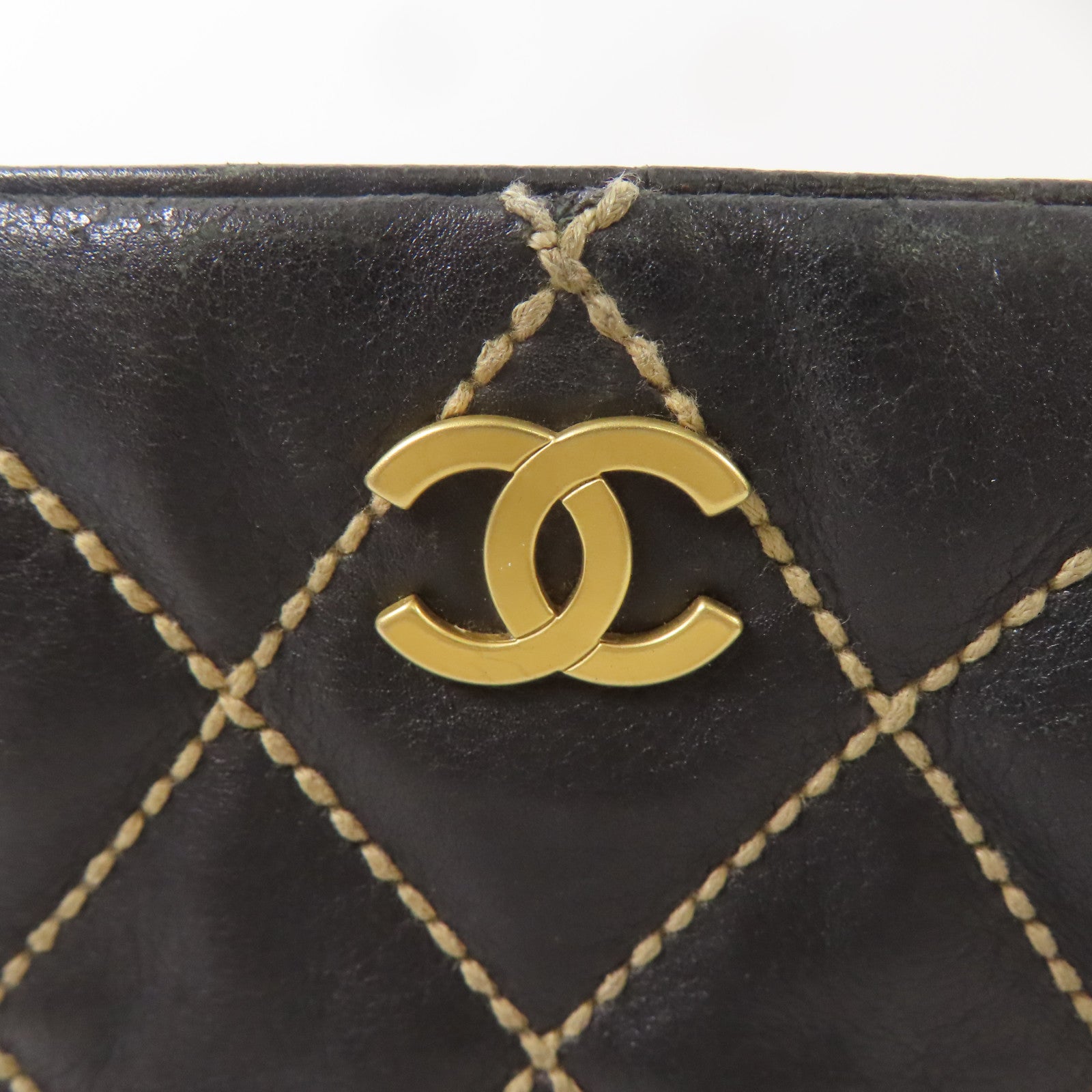 CHANEL CC GHW Wild Stich Vintage HandBag Calfskin Leather Black