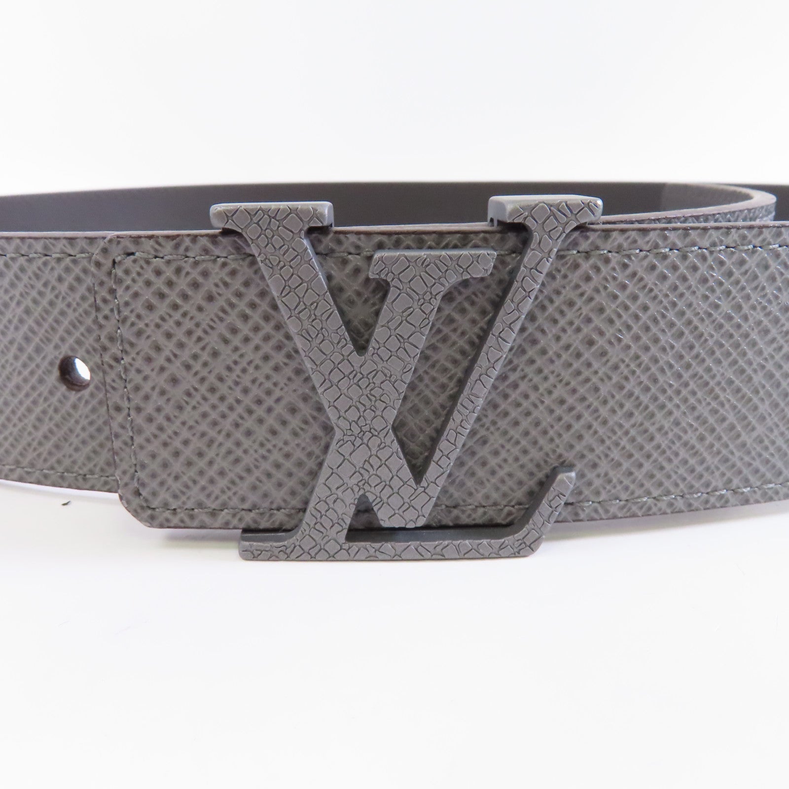 LOUIS VUITTON Taiga Belt 85cm 銀扣灰色