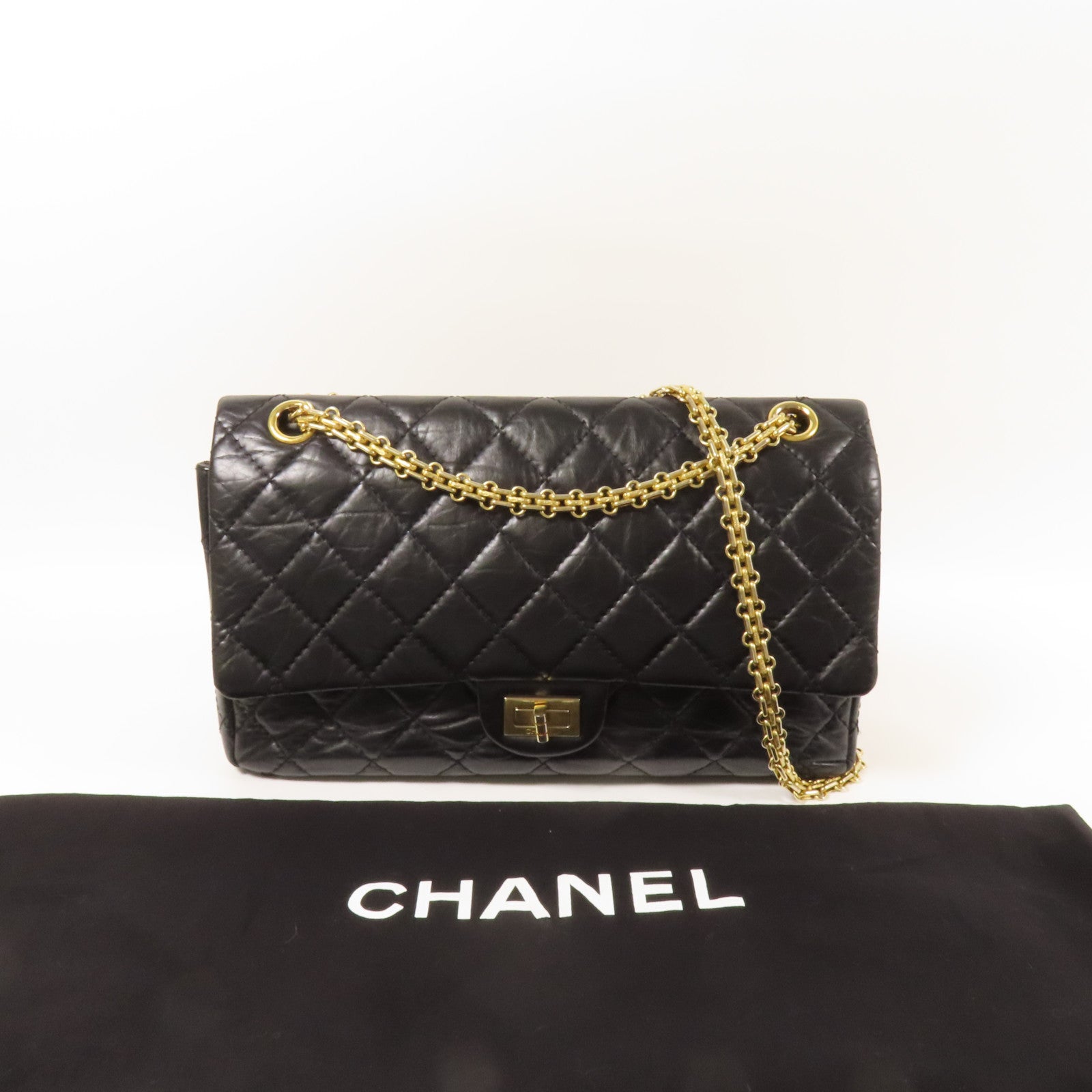 CHANEL 牛皮皮革2.55金扣鏈帶肩背袋