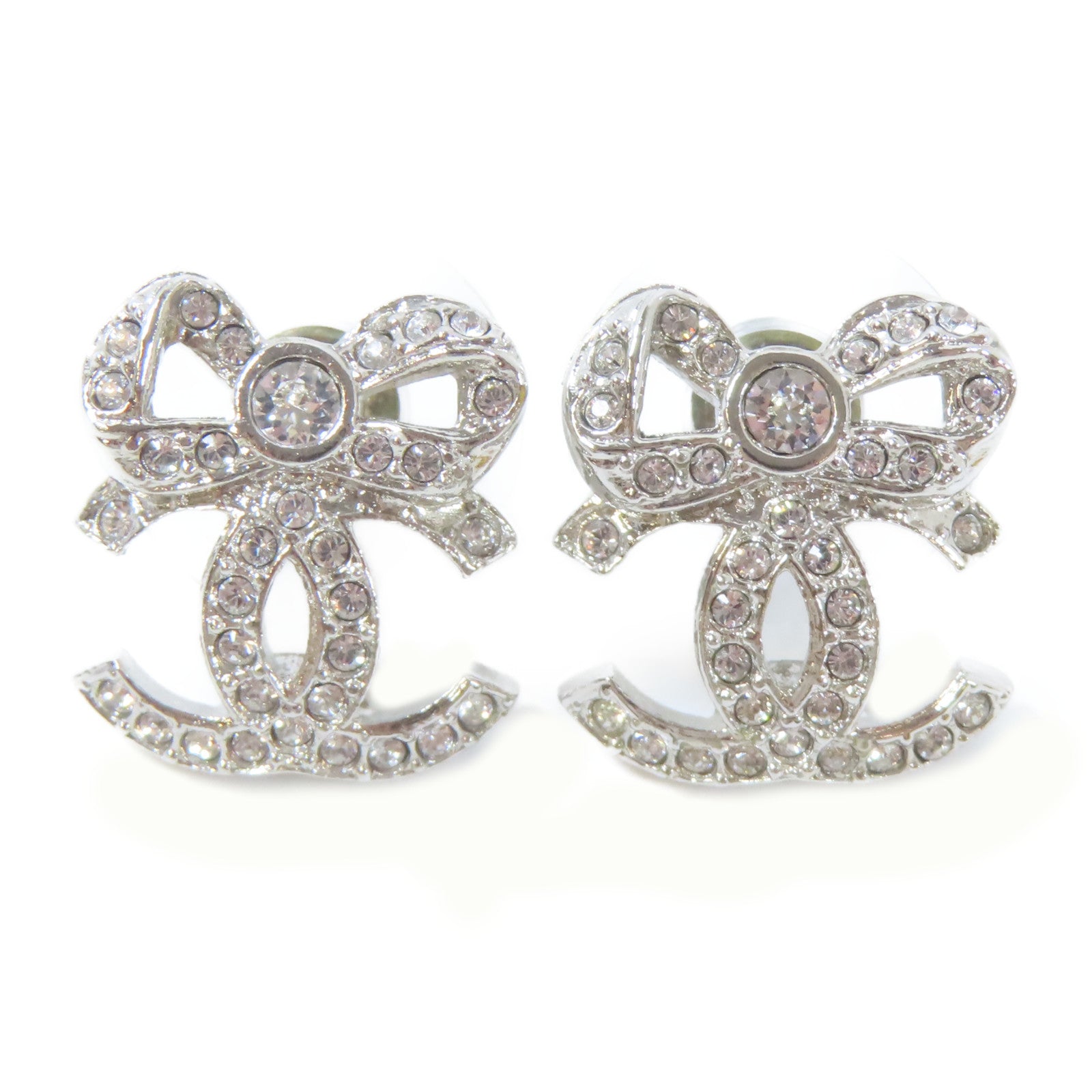 CHANEL 金屬/水晶Pierced Earrings耳環銀色