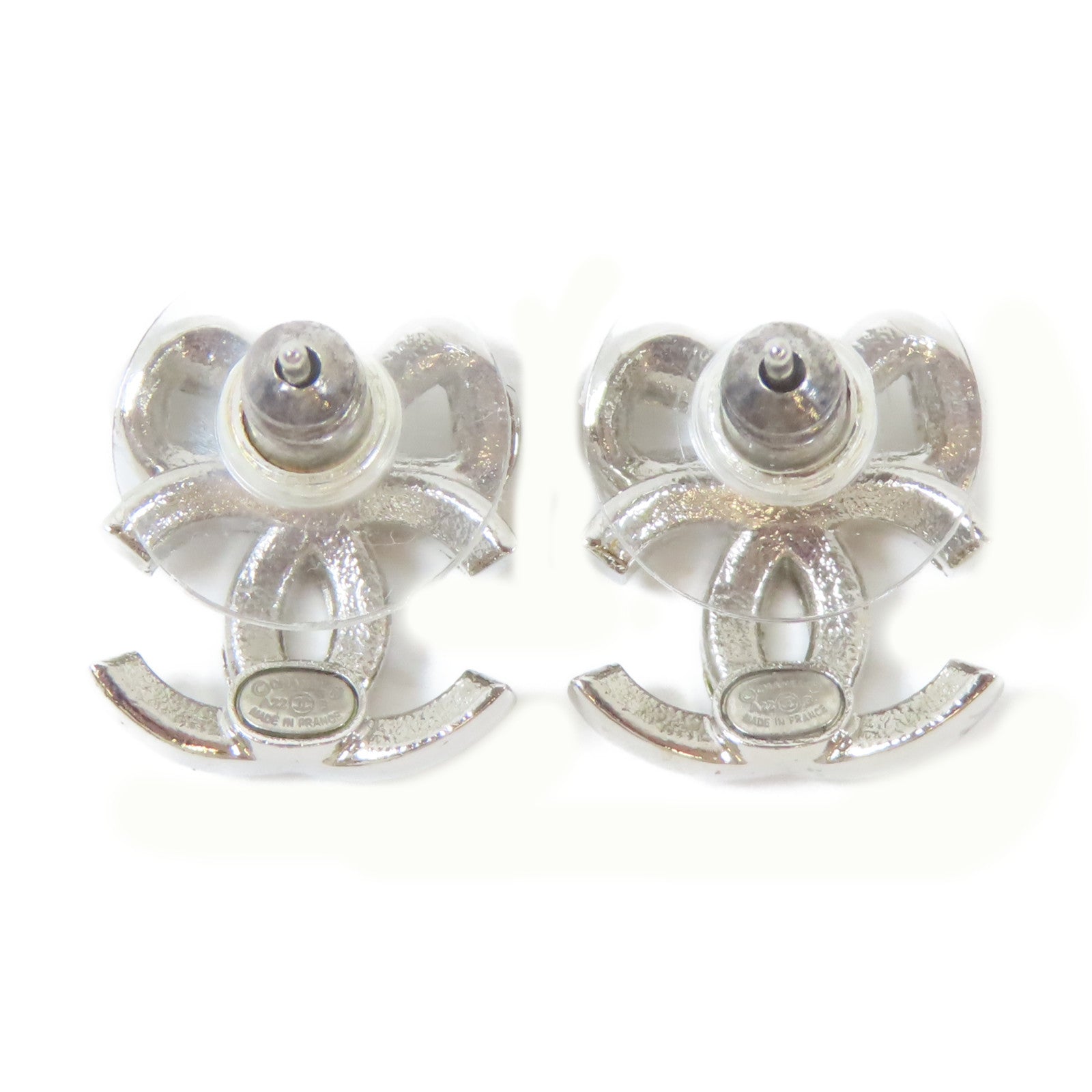 CHANEL 金屬/水晶Pierced Earrings耳環銀色