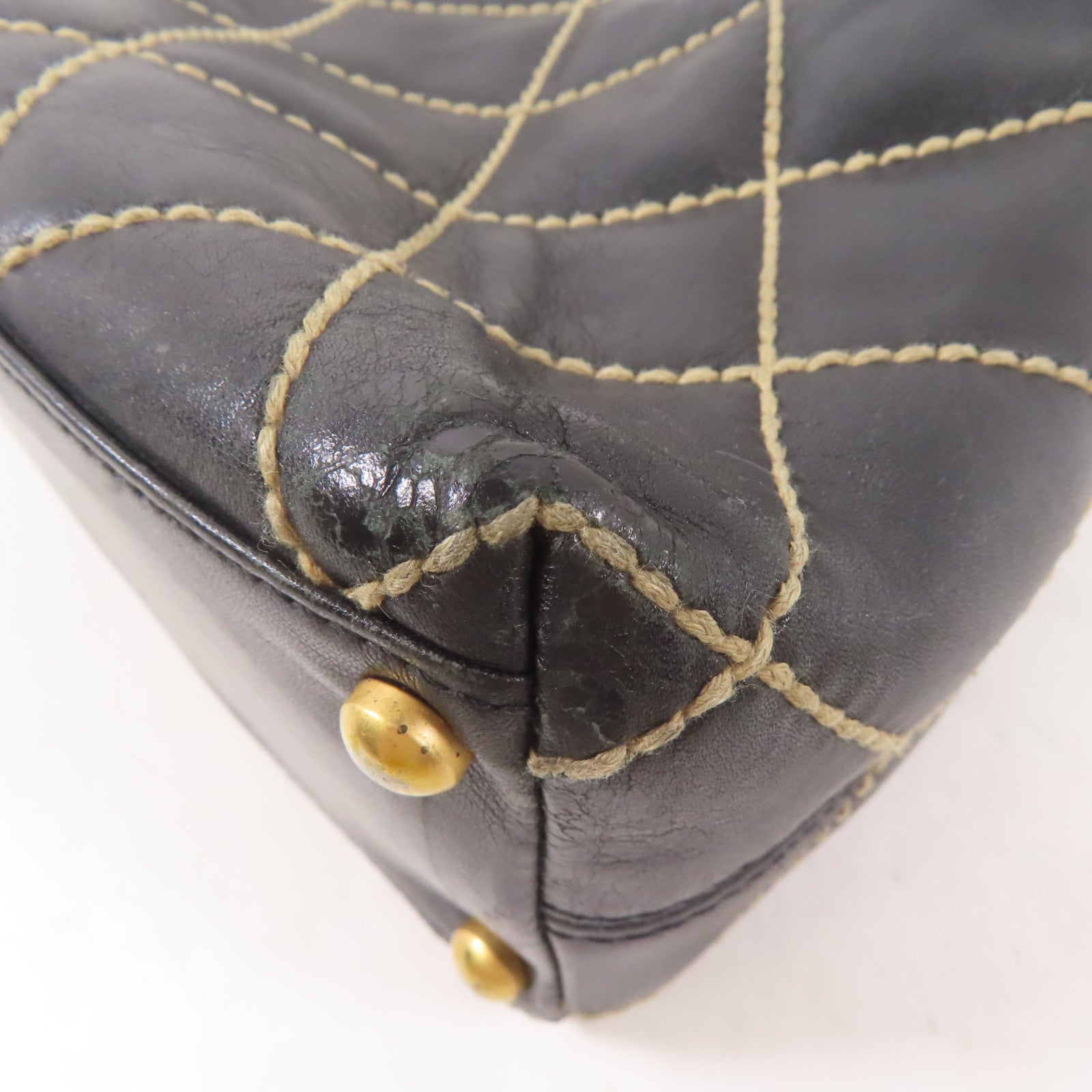 CHANEL CC GHW Wild Stich Vintage HandBag Calfskin Leather Black