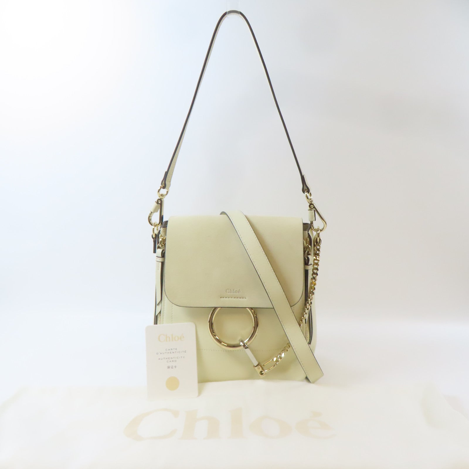 Chloe 牛皮皮革Faye Backpack金扣肩背背包兩用袋米色