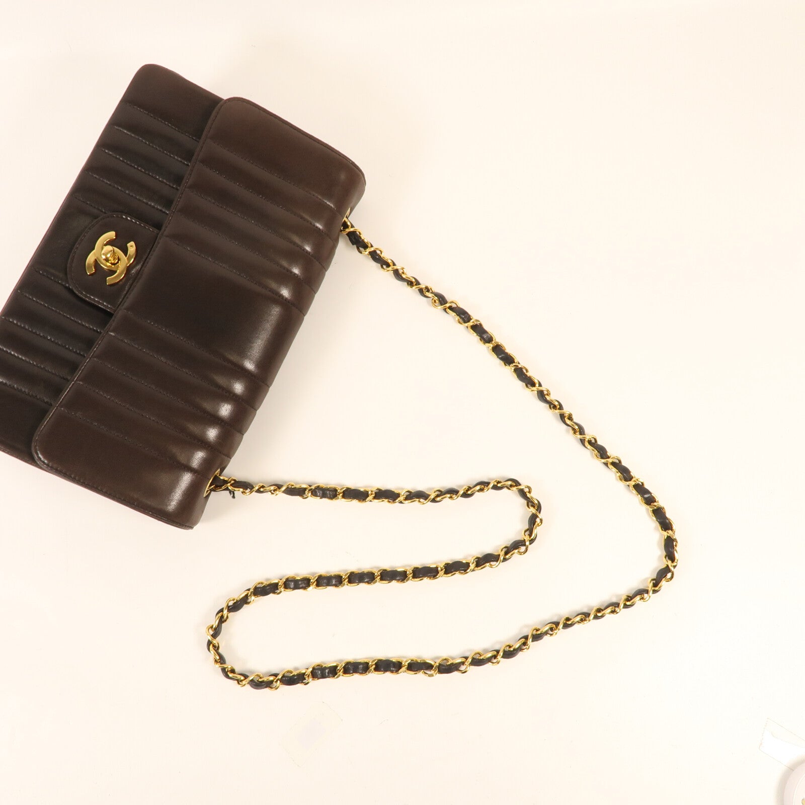 CHANEL 牛皮皮革Chain Shoulder金扣鏈帶肩背袋