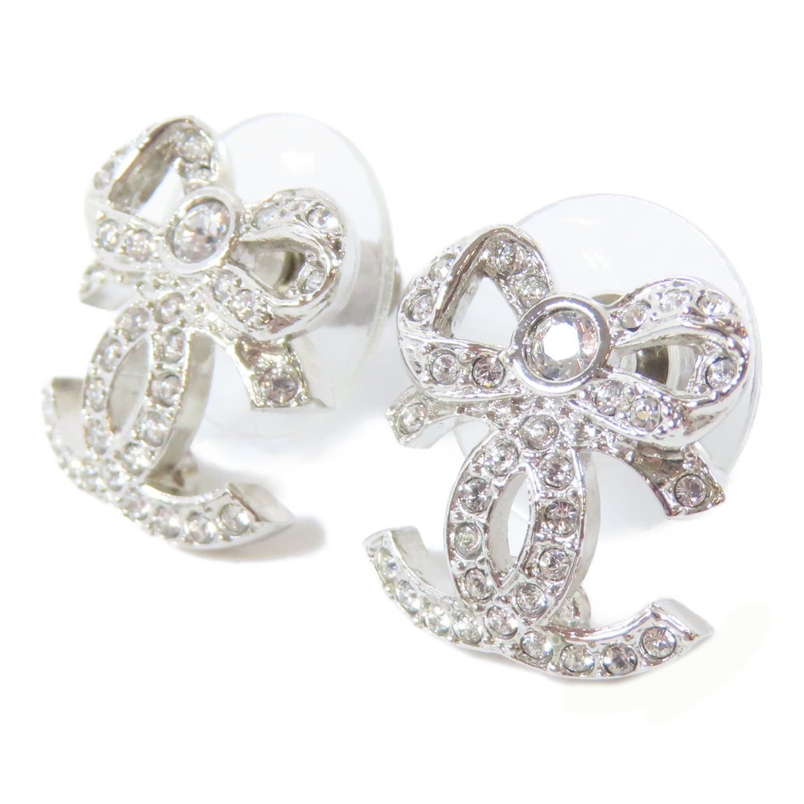 CHANEL 金屬/水晶Pierced Earrings耳環銀色