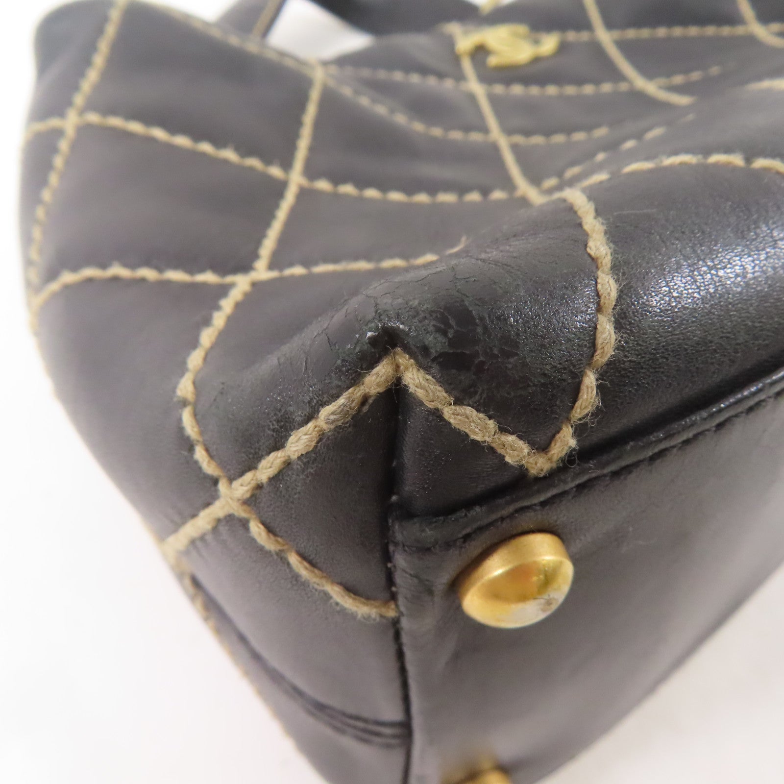 CHANEL CC GHW Wild Stich Vintage HandBag Calfskin Leather Black