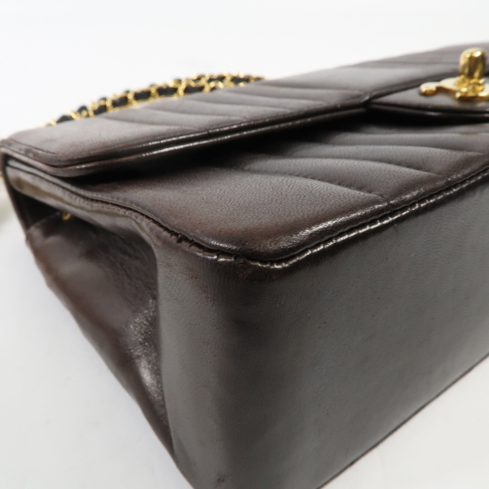 CHANEL 牛皮皮革Chain Shoulder金扣鏈帶肩背袋