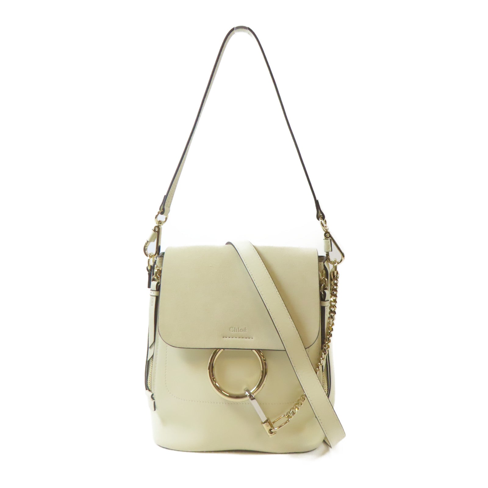 Chloe 牛皮皮革Faye Backpack金扣肩背背包兩用袋米色