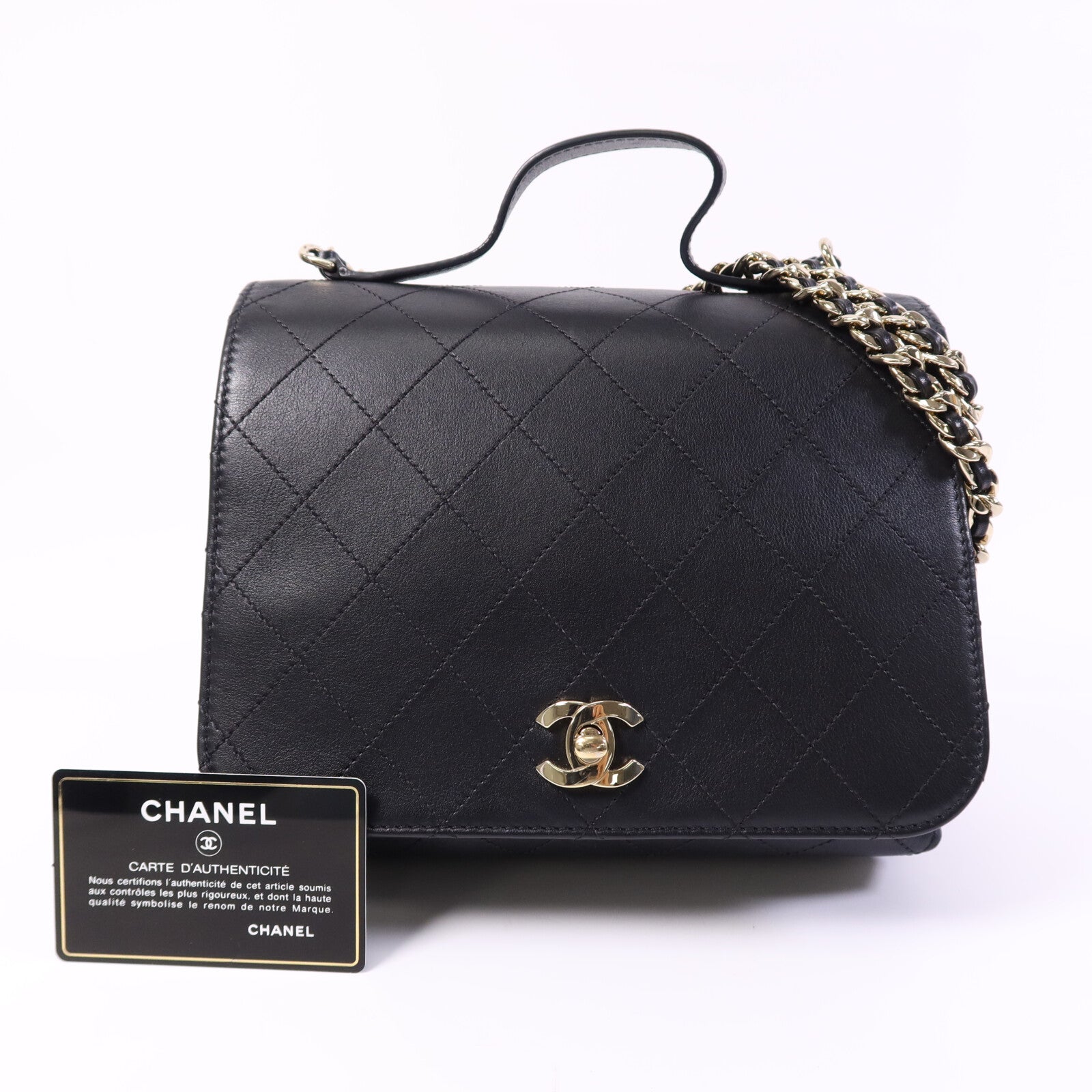 CHANEL 牛皮皮革Chain Shoulder Bag金扣鏈帶手挽肩背兩用袋