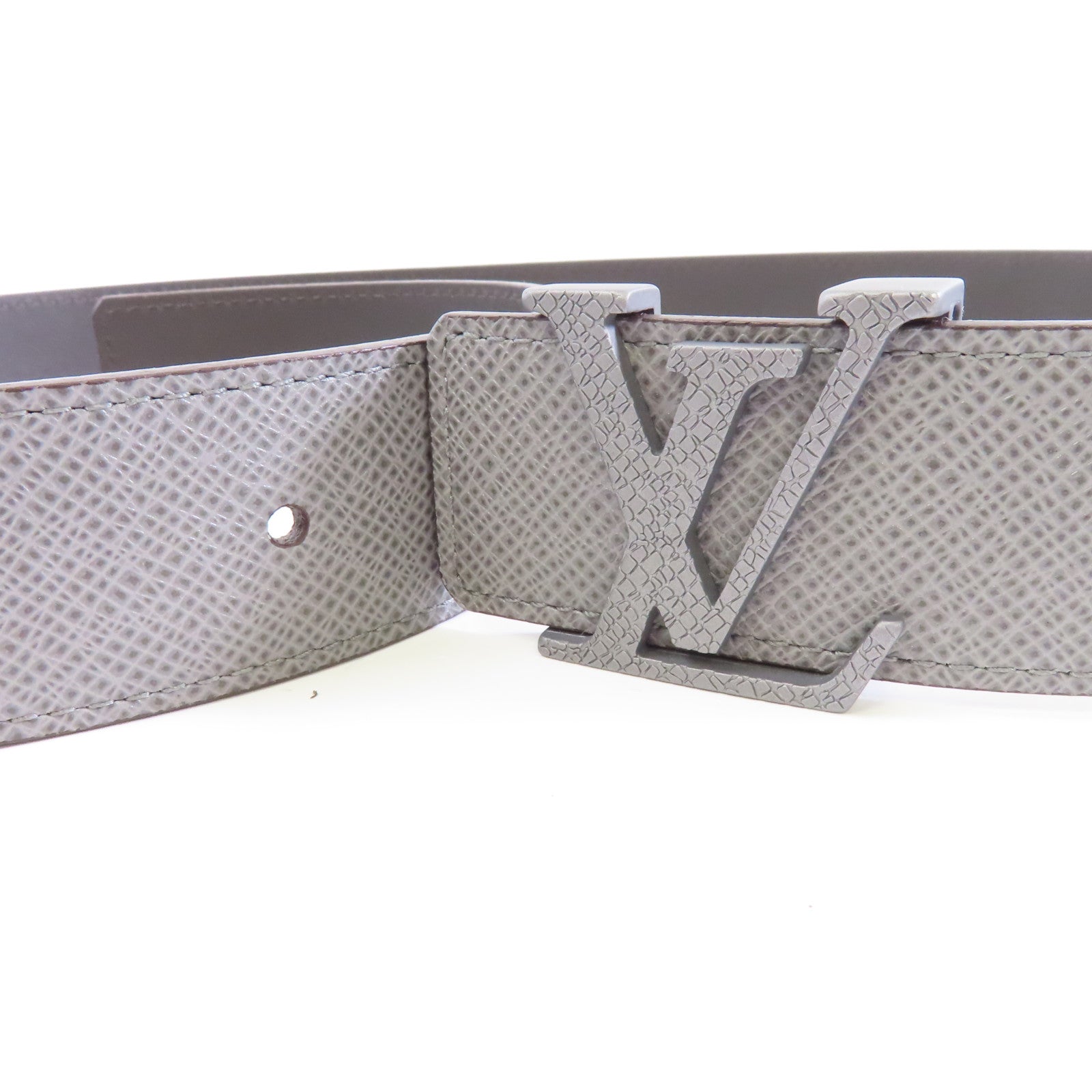 LOUIS VUITTON Taiga Belt 85cm 銀扣灰色