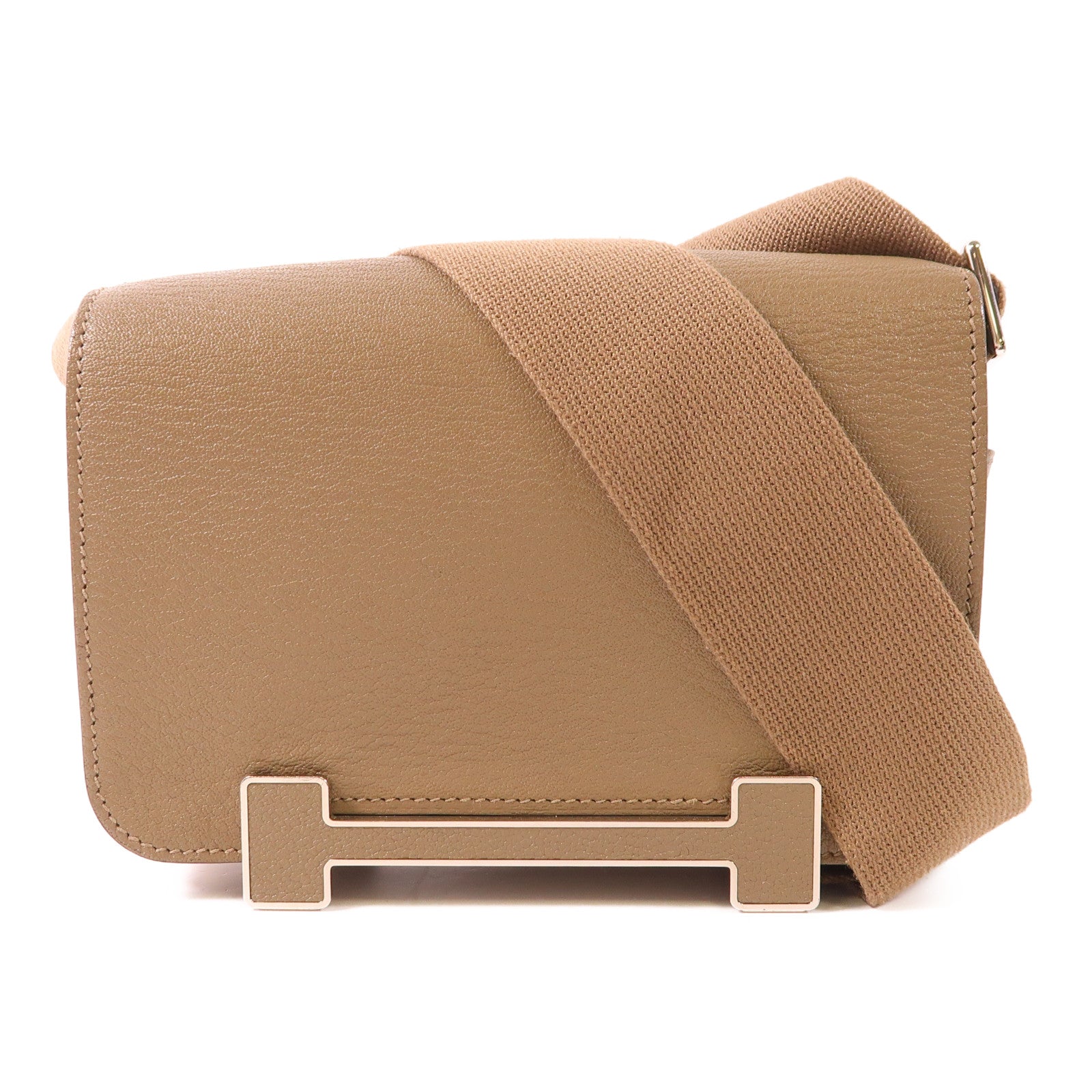 HERMES Chevre皮革Geta銀扣肩背袋18 Etoupe