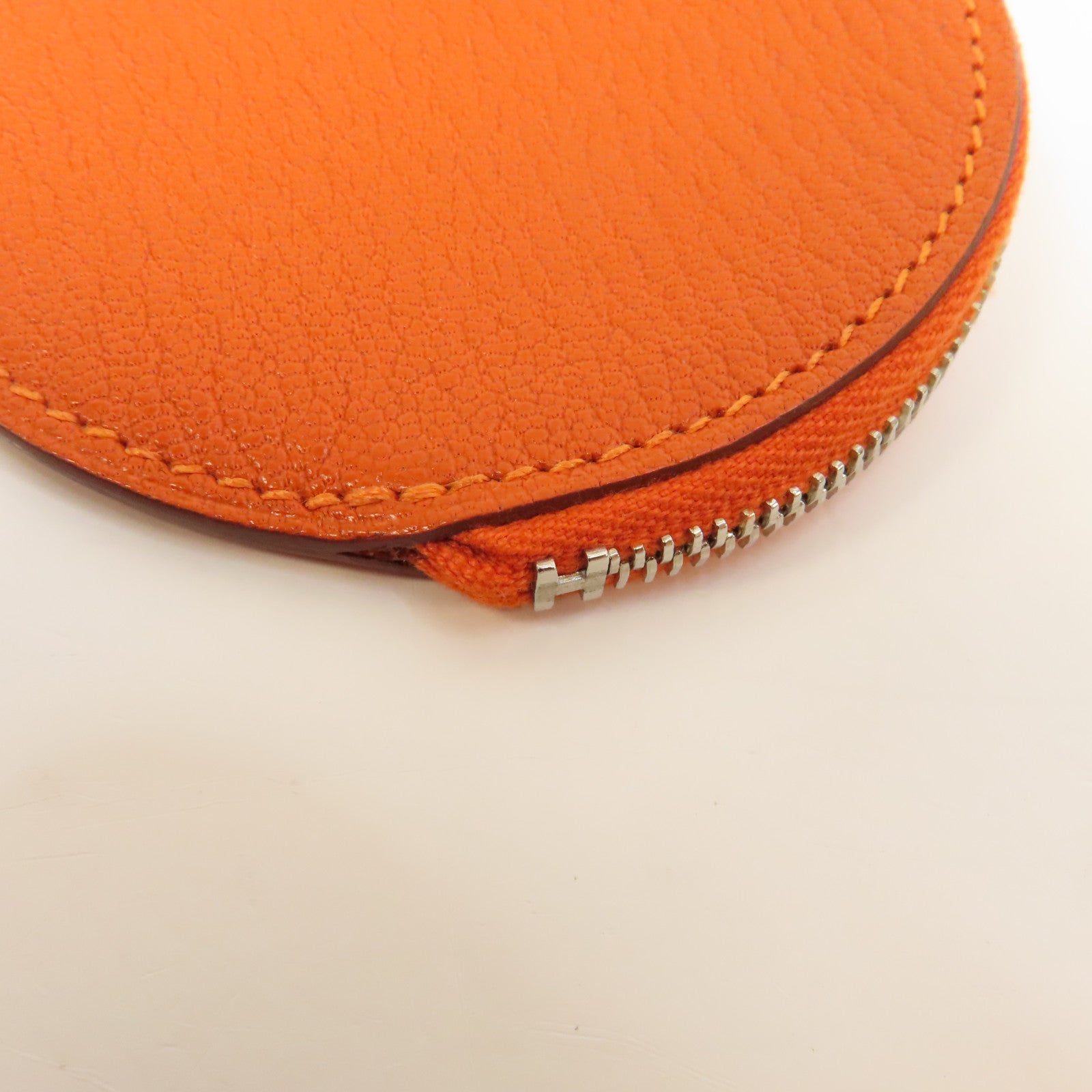 HERMES Chevre皮革Tutti Frutti銀扣零錢包Orange/橙色