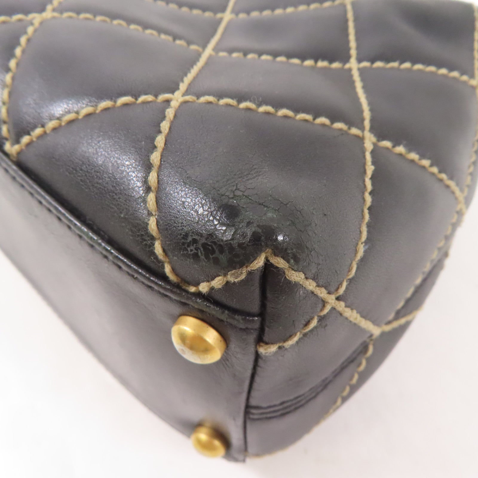 CHANEL CC GHW Wild Stich Vintage HandBag Calfskin Leather Black