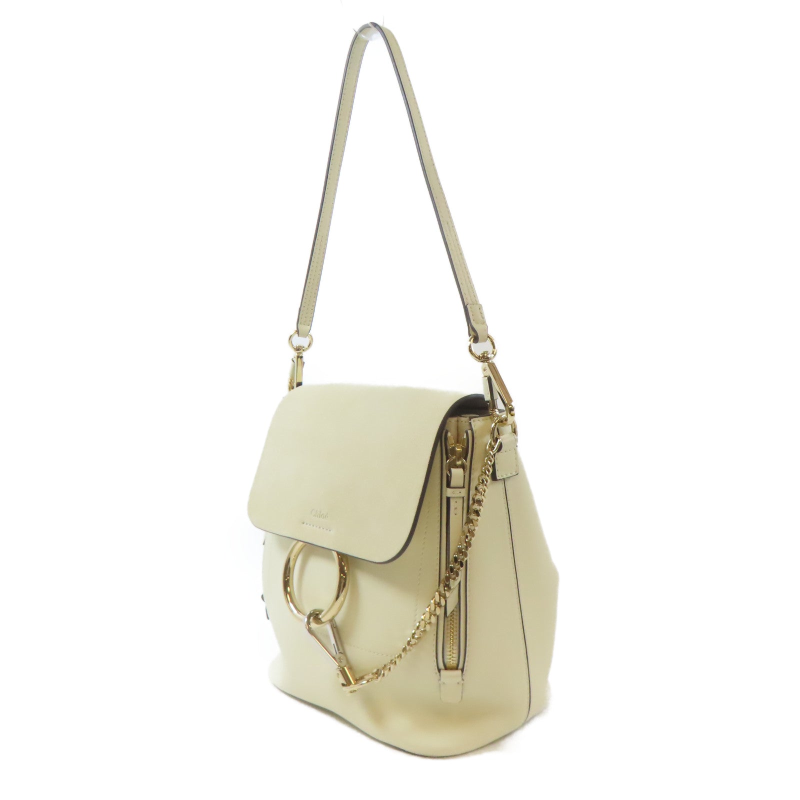 Chloe 牛皮皮革Faye Backpack金扣肩背背包兩用袋米色